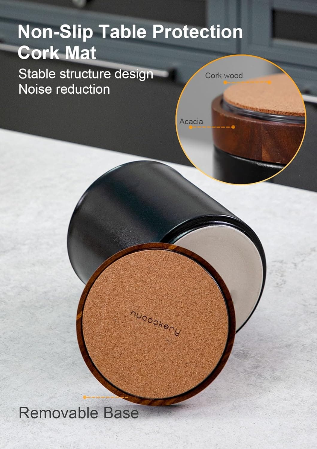 Nucookery 360°Rotating Utensil Holder, 7.2" Kitchen Utensil Crock, Ceramic Cooking Utensil Organizer with Countertop-Protection Cork Bottom for Farmhouse Kitchen Decor Christmas (Stone Black) - Image 6