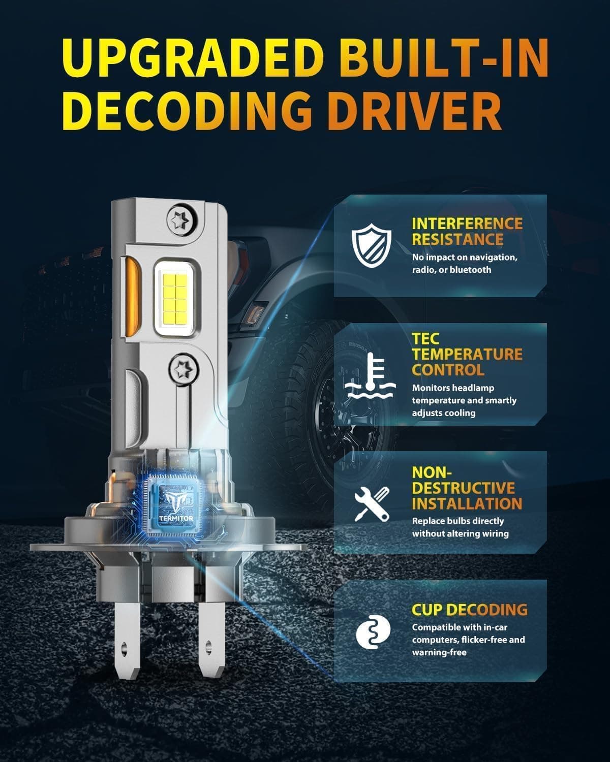 Latest H7/H7LL Bulbs, 50,000LM 900% Brightness, 6500K White Super Bright, 1:1 Halogen Size, 6500 Cool White H7 Fog Lights, No Adapter Required, Easy Install, Non-Polarity, Pack of 2 - Image 9