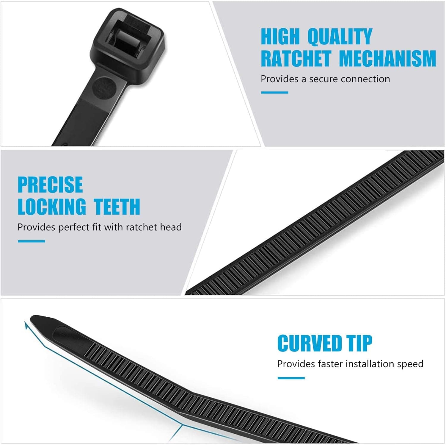 Zip Ties 8 inch (100 Pack), 40lbs Tensile Strength, Black Cable Ties, Wire Ties for indoor and outdoor use, by Skalon 8" 100 Pack - Image 5