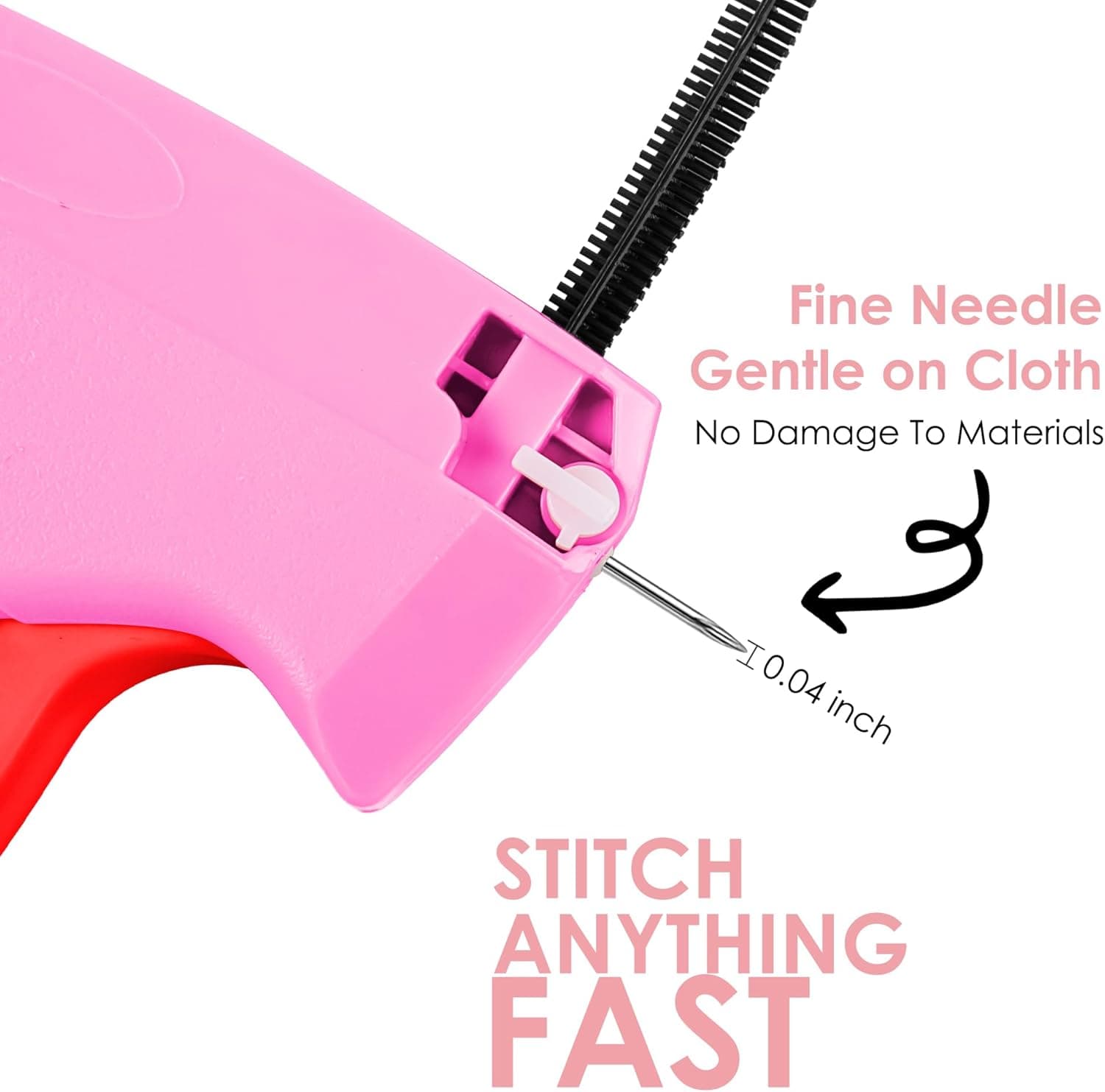 Pistola de Puntadas para Ropa - Pistola de Etiquetas Portátil Rápida para Arreglos de Ropa - Pistola de Etiquetado - Kit de Costura Incluye 6 Agujas, 1000 Sujetadores Negros y 1000 Sujetadores Blancos (Negro-Naranja) Rosa-Rojo - Image 3