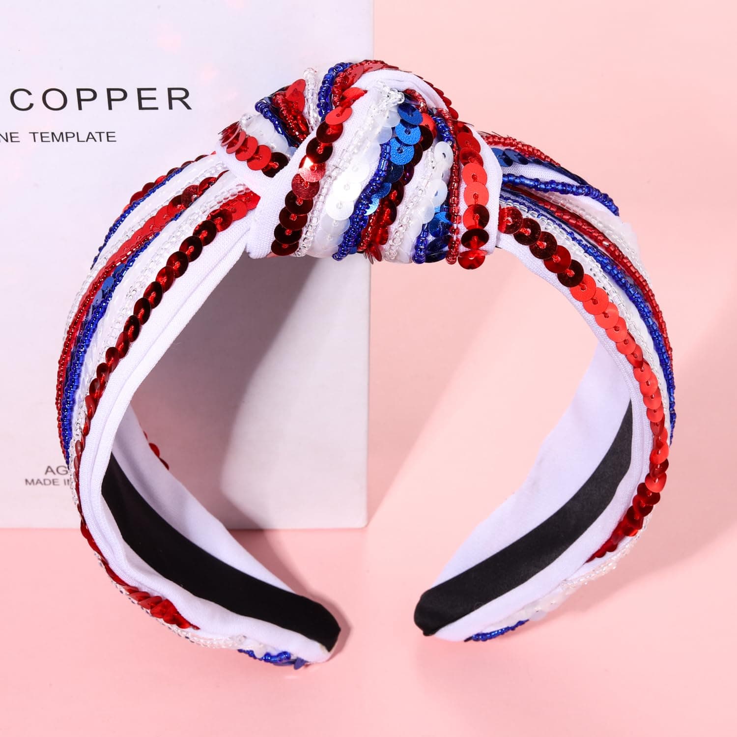 4 th of July Headband for Women Girls Fourth of July Knotted Headband Red White and Blue Sequin Beaded Patriotic Hairband American Flag USA Independence Day Head Band Hair Accessories Gifts red white blue - Image 7
