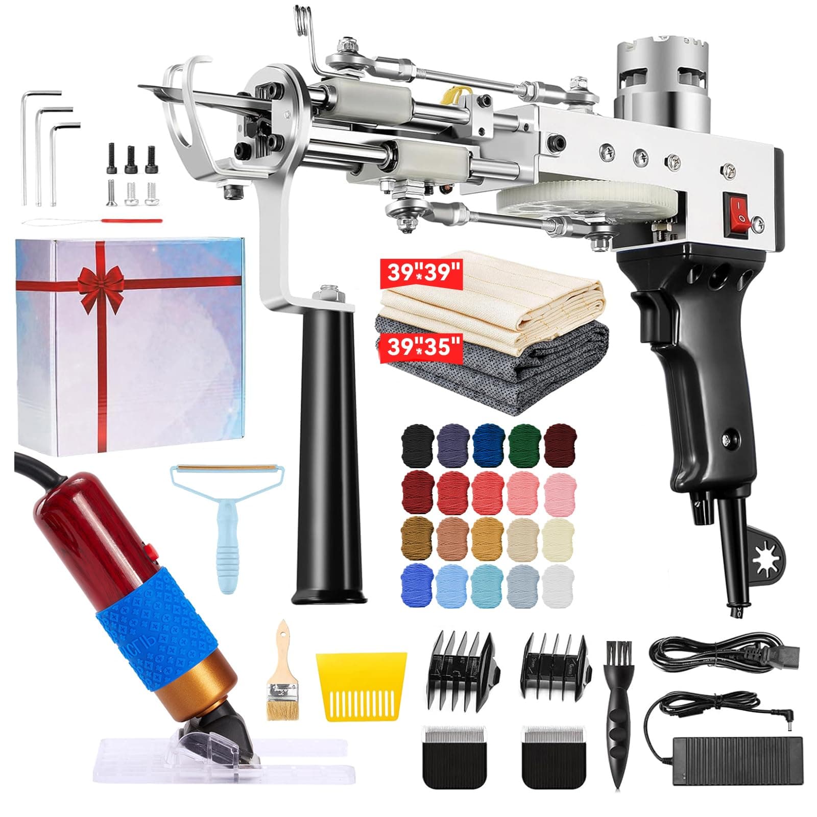 BESGEER Rug Tufting Gun with Carpet Trimmer Kit - Tuft Gun with Tufting-Shears, 2 in 1 Cut Loop Pile Carpet Gun& Carving Clippers, Rug Maker Machine Starter Kit& Trimmer& Cloth& Yarn（Olive Black）