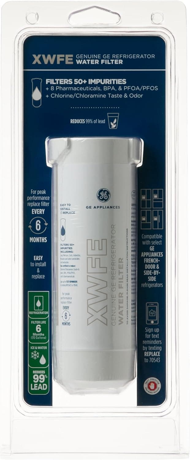 GE XWFE Refrigerator Water Filter, Genuine Replacement Filter, Certified to Reduce Lead, Sulfur, and 50+ Other Impurities, Replace Every 6 Months for Best Results, Pack of 1 1 Count (Pack of 1) - Image 9