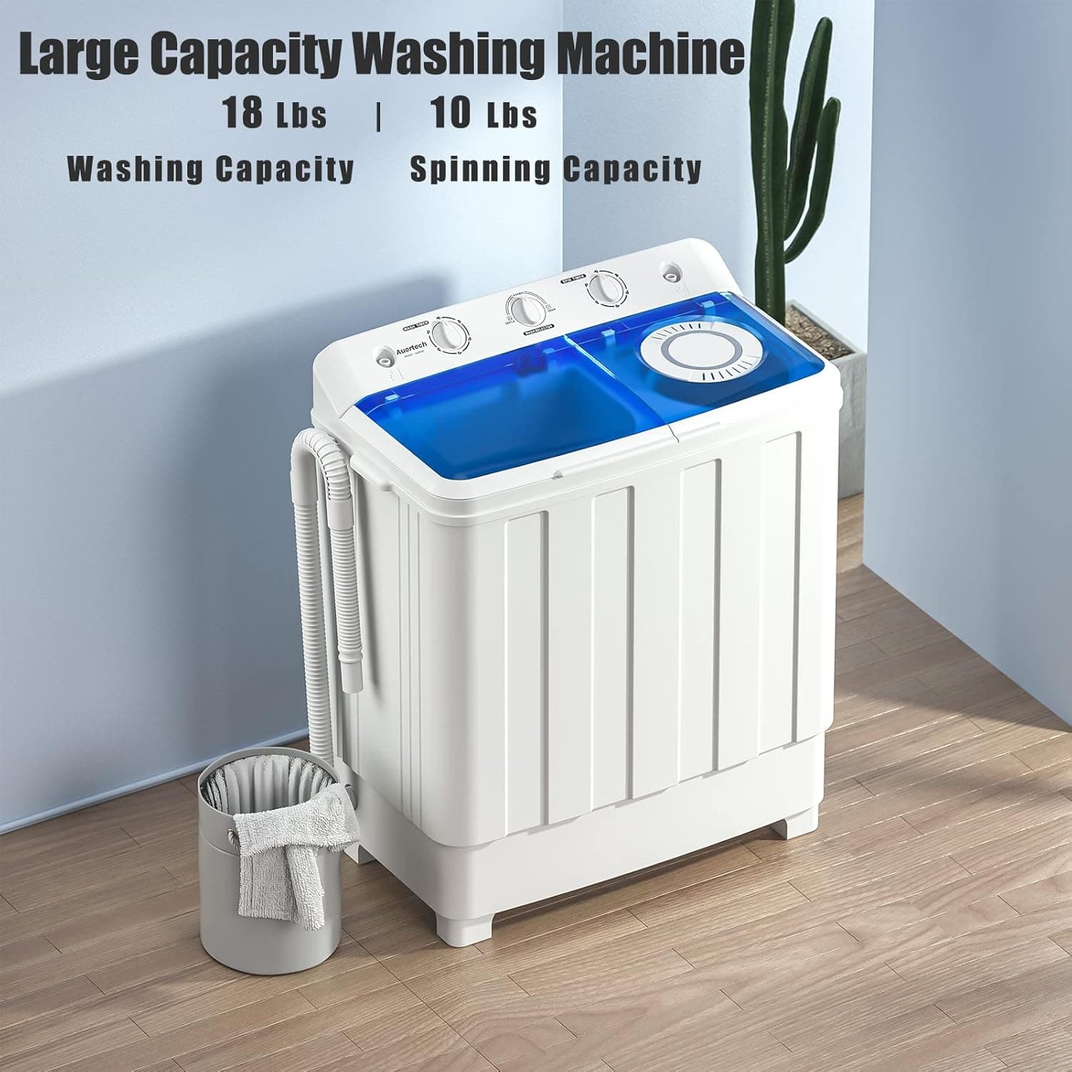 Auertech Portable Washing Machine, 28lbs Twin Tub Washer Mini Compact Laundry Machine with Drain Pump, Semi-automatic 18lbs Washer 10lbs Spinner Combo for Dorms, Apartments, RVs 28lbs capacity - Image 5
