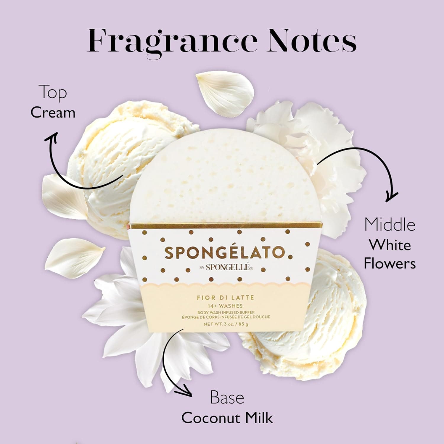 Spongelato Loofah Exfoliating Body Scrubber by Spongelle | Infused with Body Wash | Bath & Shower Loofah for Women | 14+ uses | Fior de Latte (Vanilla) Gelato Inspired - Image 4