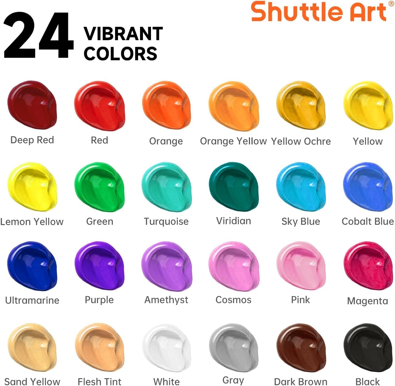 Shuttle Art Acrylic Paint, 24 Colors Acrylic Paint Bottle Set, 250ml/8.45oz Each, Rich Pigments, High Viscosity, Bulk for Artists, Beginners and Kids Painting on Rocks Crafts Canvas Wood - Image 3