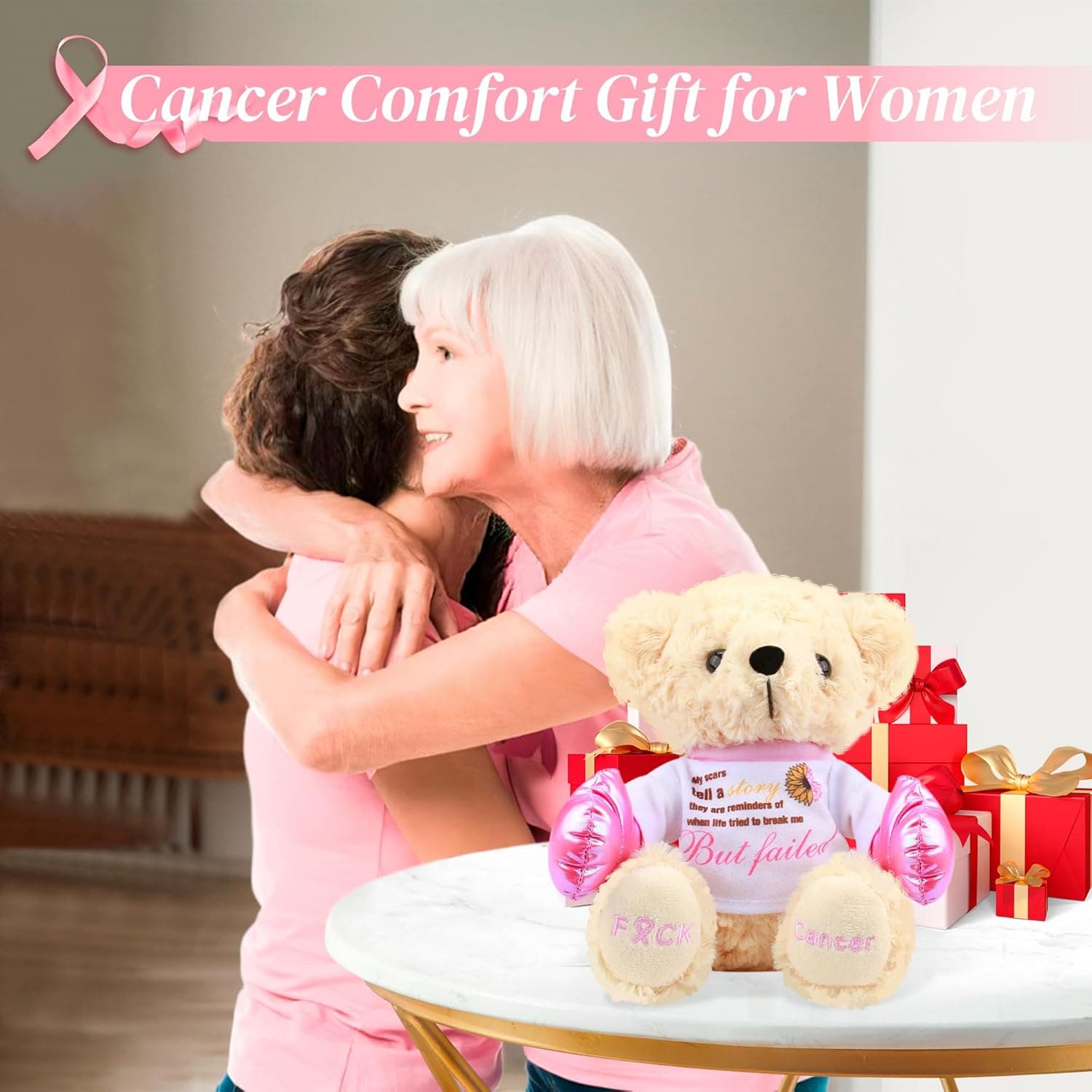 Breast Cancer Awareness Stuffed Bear Plush – 8" Fuck Cancer Teddy Bear Stuffed Animal Toy with Pink Boxing Gloves, Breast Cancer Comfort Gifts for Women, Inspirational Gift For Cancer Warrior Fighter Breast Cancer Teddy Bear - Fuck Cancer - Image 8