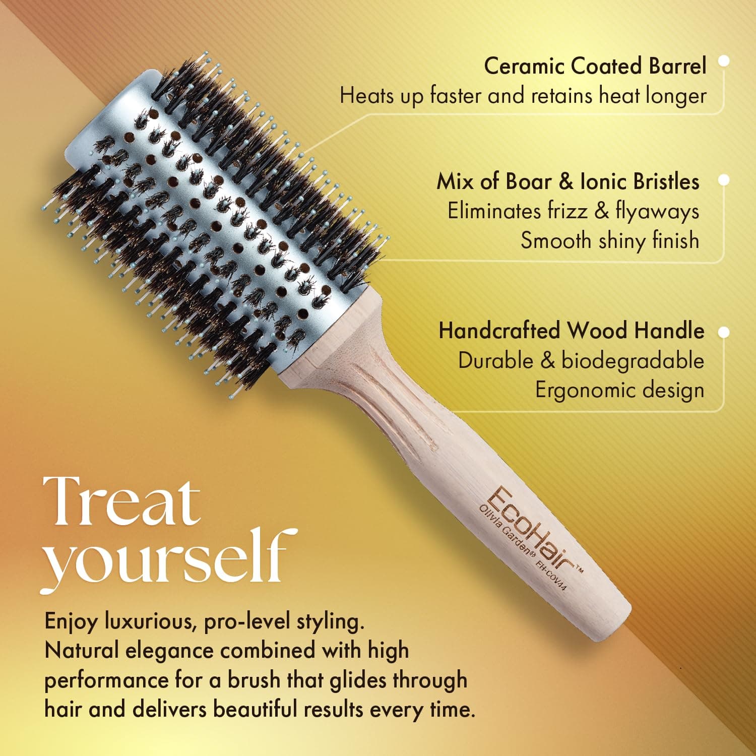 Amazon.com: Olivia Garden EcoHair Combo Vent Round Bamboo Hair Brush EH-COV44 (3") : Beauty & Personal Care - Image 5
