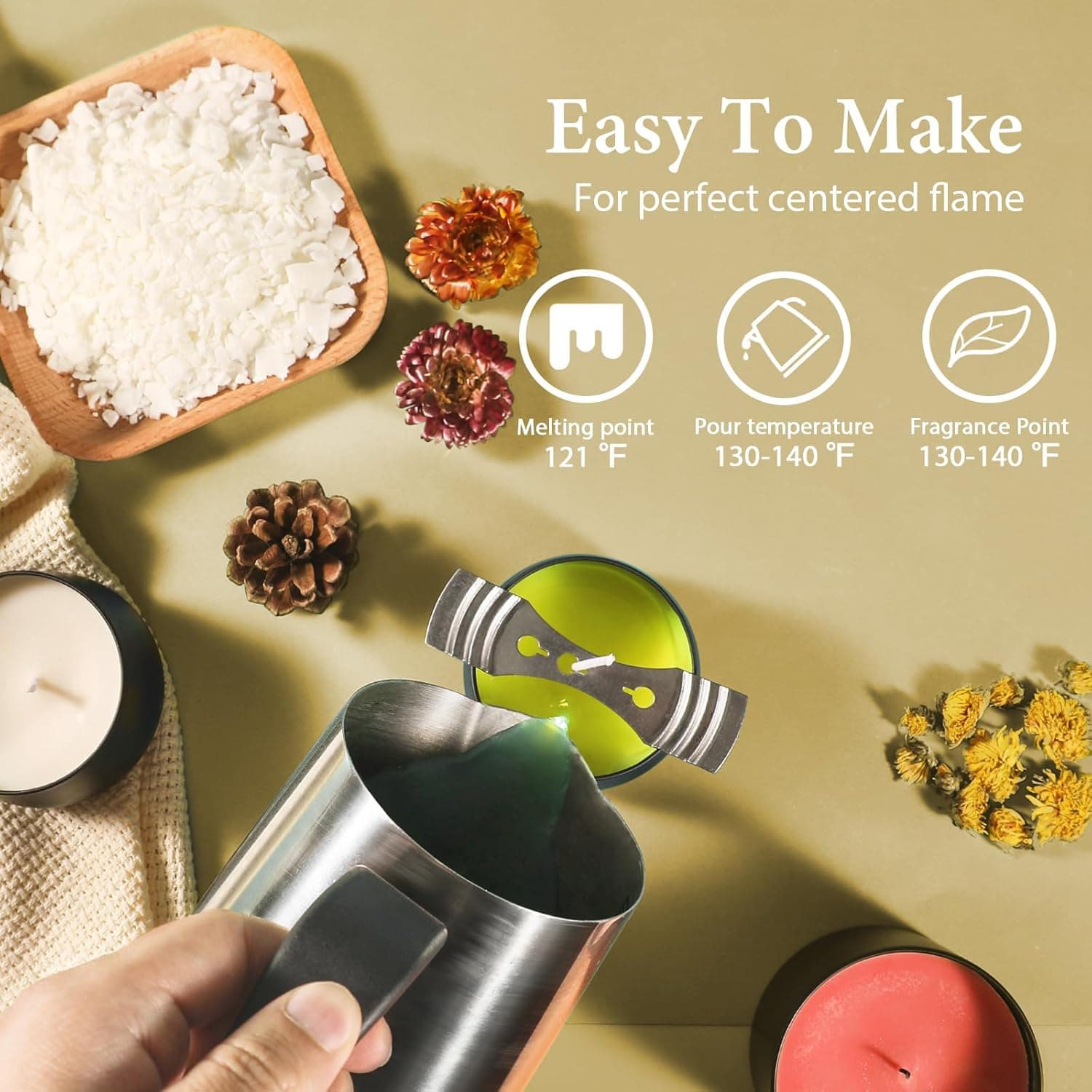 SACATR 5LB Soy Wax para sa Paggawa ng Kandila, 100% Soy Wax - Natural na Wax ng Kandila - Walang additives at Purong, Premium na Kalidad na Wax para sa Paggawa ng Kandila - Image 4