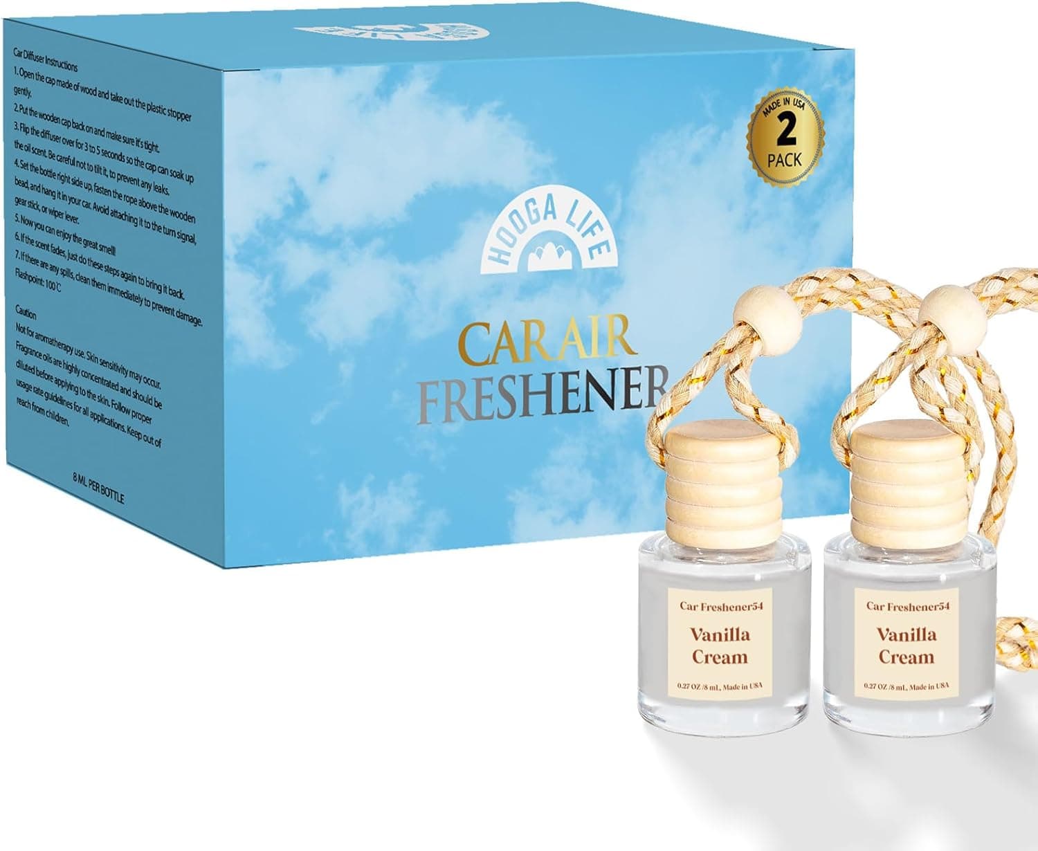 HoogaLife Car Air Freshener Diffuser 2 Pack Hanging Air Freshener Diffuser - Vanilla Cream Fragrance Oil Air D iffuser for Car, 45+ days Long Lasting Fragrance Made in USA C ar Air Fresheners (V54) - Image 8