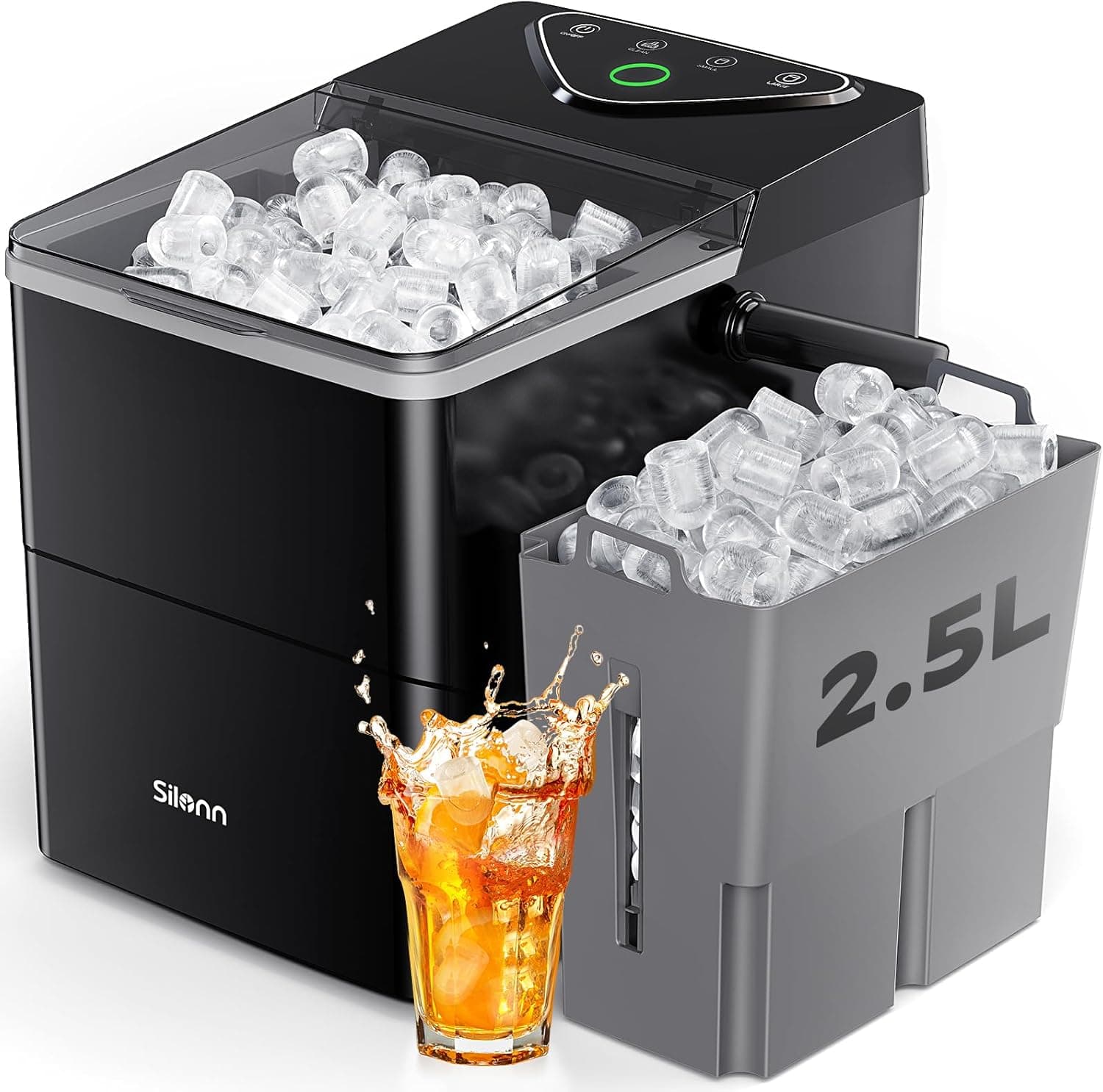 Silonn Countertop Ice Maker with Expanding Ice Basket, 9 Cubes in 6 Mins, 2.5L Ice Basket, Self-Cleaning Ice Maker with LED Touch Control, 2 Bullet Ice Sizes for Home, Kitchen, Office Black with Expanding Ice Basket - Image 2
