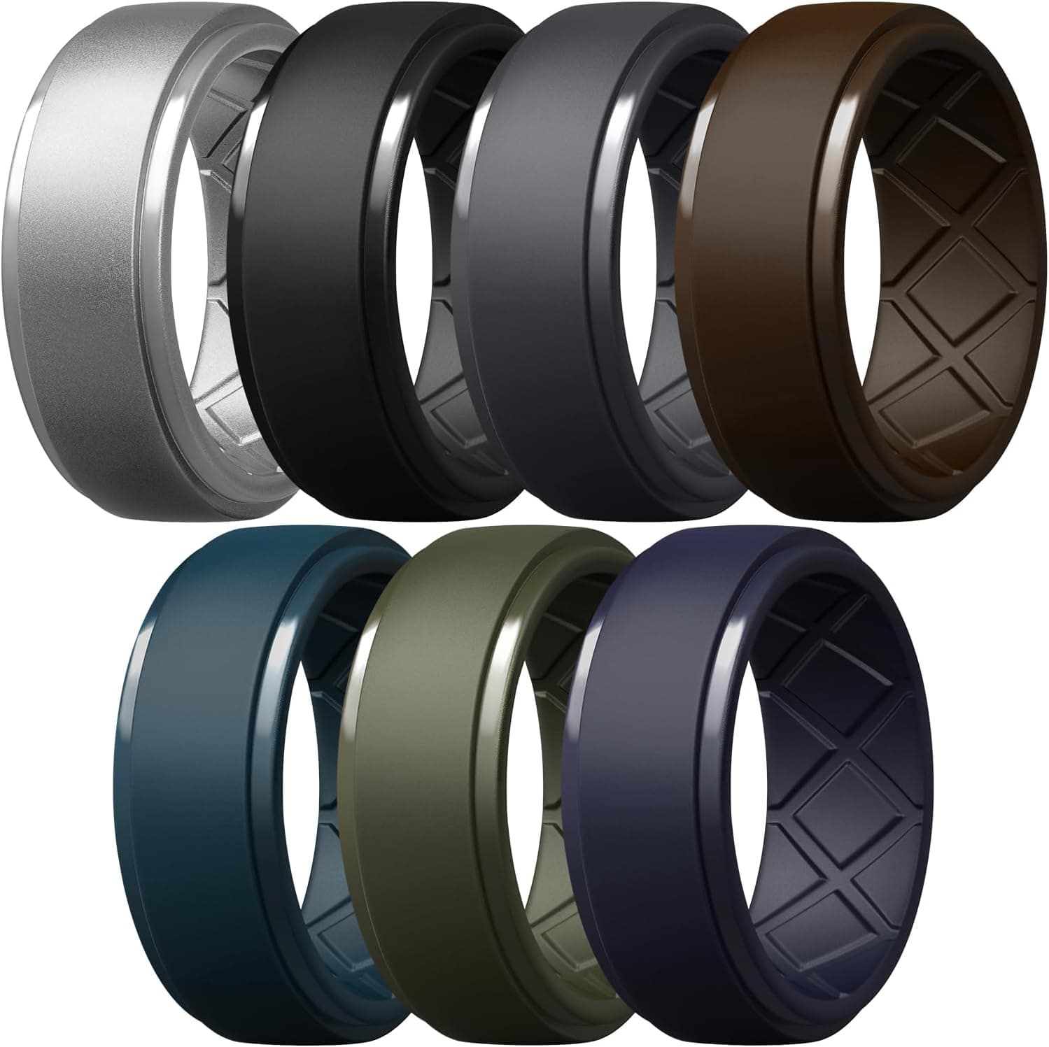 Egnaro Men's Silicone Rings 10mm Wide 2.5mm Thick Rubber Wedding Bands, Multipack 1/4/7 Breathable Comfort Fit For Workout SETA1-Black, Black Gray, Sliver, Midnight Blue, Twilight Blue, Olive Green, Dark Brown 9.5-10 - Image 2