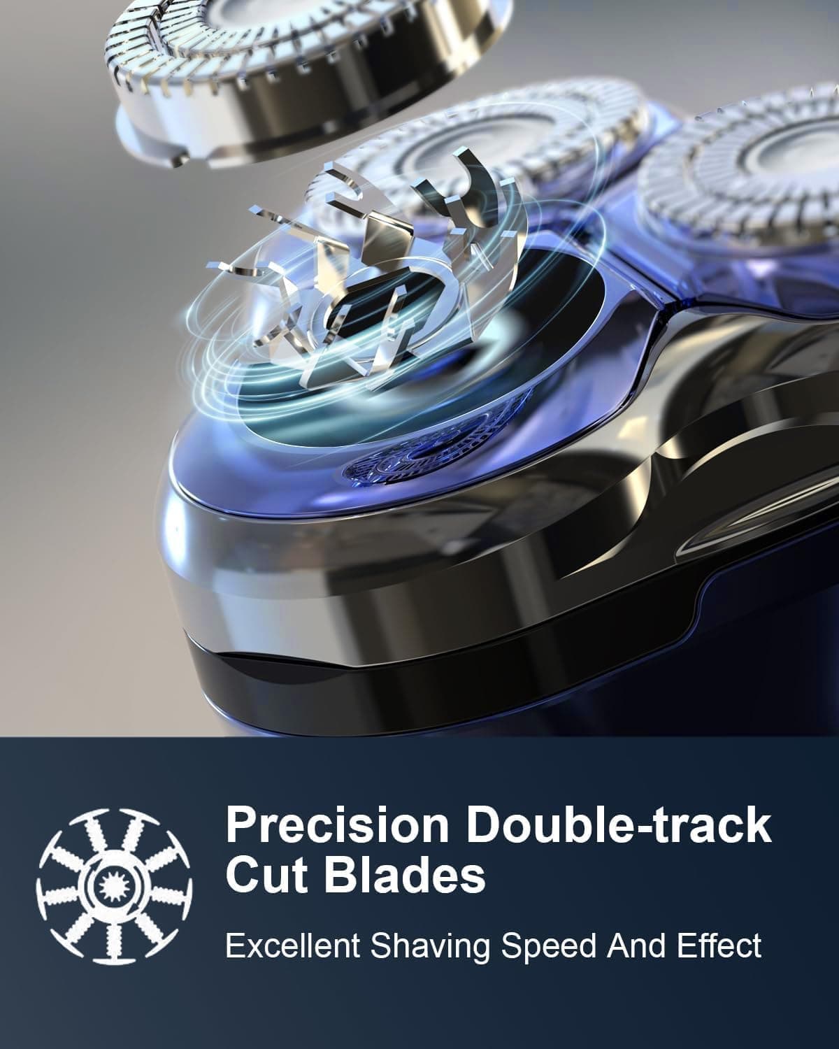 Rechargeable Electric Razor for Men: IPX6 Waterproof Shaver - 1.5H Fast Charge, 4D Flex Precision Blades with Pop-Up Trimmer - Gentle on Sensitive Skin, Perfect for Travel，Sapphire Blue - Image 2