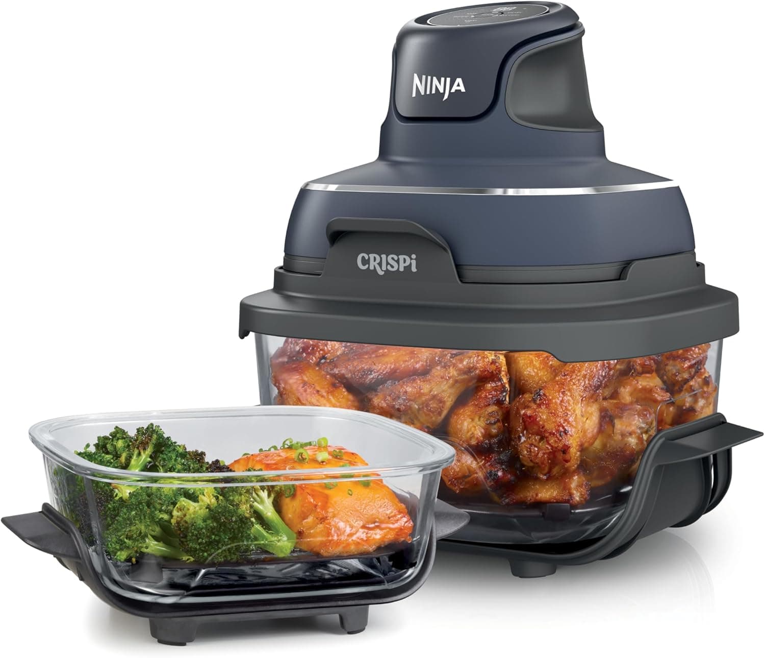 Ninja Crispi 4-in-1 Portable Glass Air Fryer Cooking System, 1500W, 4QT & 6-Cup TempWare Glass Containers with Storage Lids, Microwave, Freezer & Dishwasher Safe, Cyberspace Gray, FN101GY Navy - Image 2