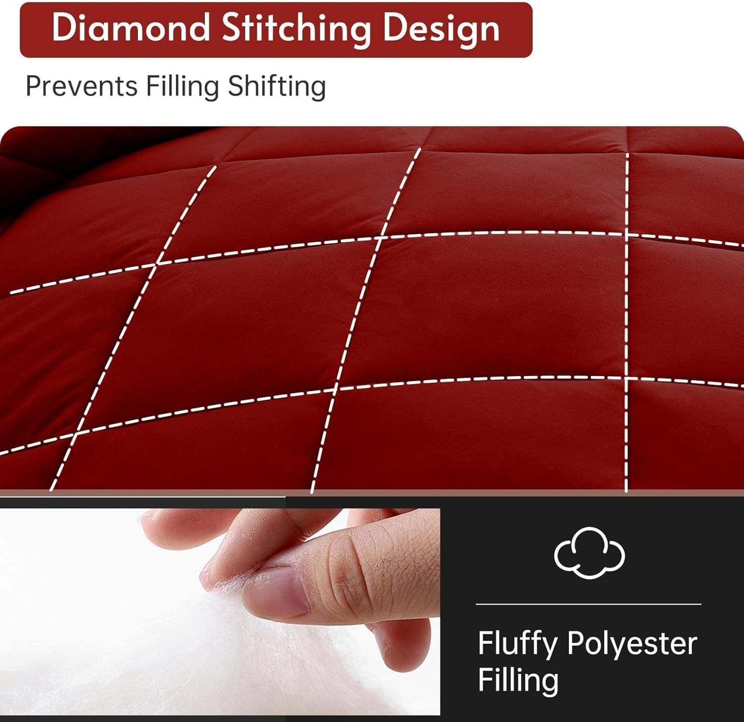 MUXHOMO 7 Pieces Queen Comforter Set, Reversible Bed in a Bag Queen Size, All Season Bedding Set with Comforter, Flat Sheet, Fitted Sheet, Pillowcases & Shams, Red & Black Queen (88"x88") 01 - Red/Black - Image 9