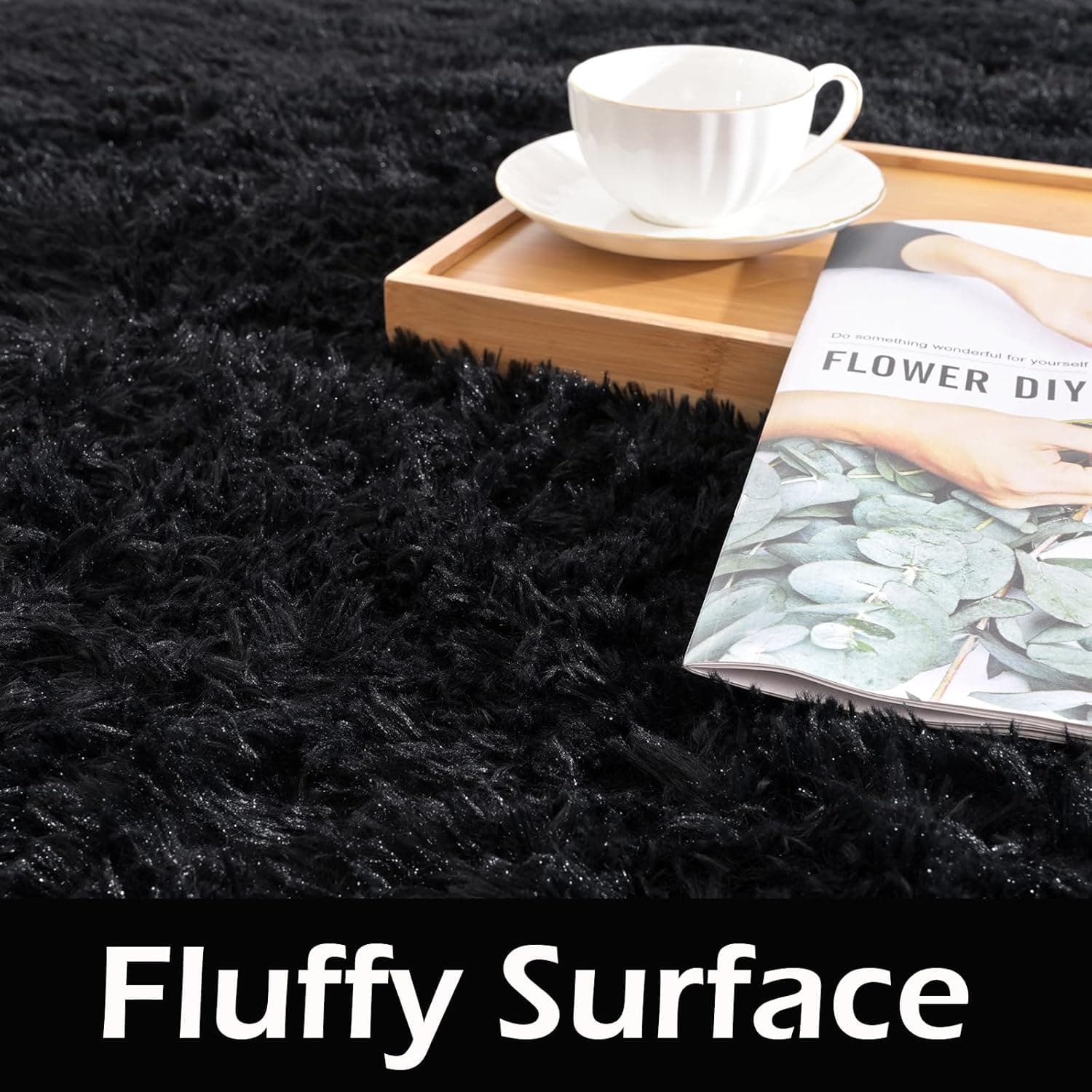 HOMORE Black Rug for Bedroom 4x6 Furry Carpet for Boys Girls Shaggy Fuzzy Rugs for Living Room Non Slip Large Rug for Kids Dorm Home Decor 4' x 6' (Rectangular) Black - Image 5