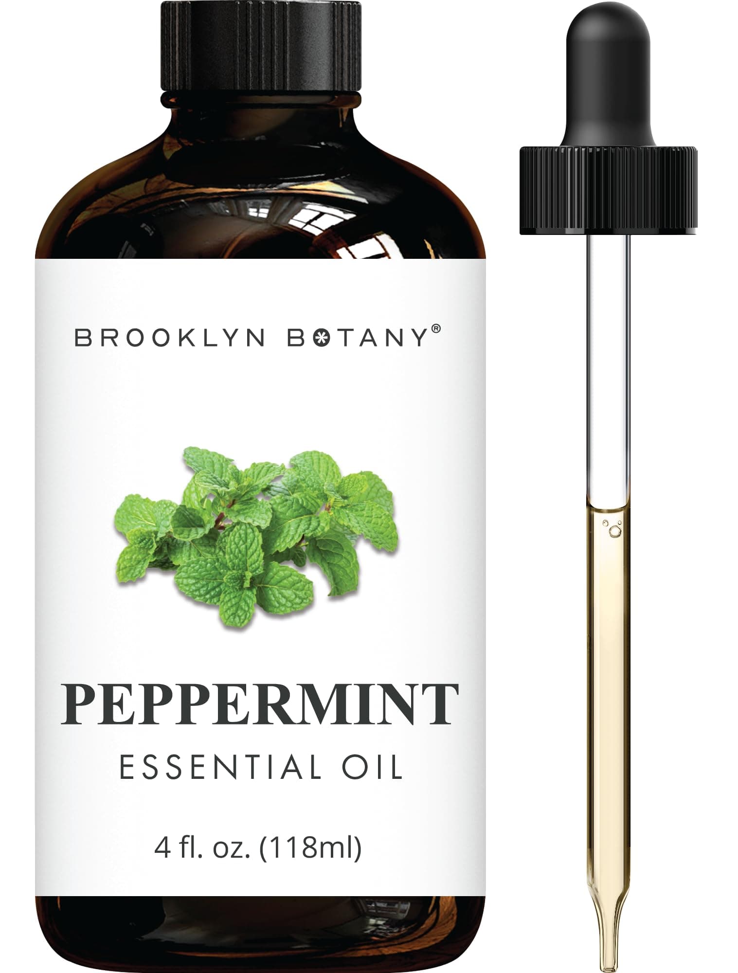 Brooklyn Botany Peppermint Essential Oil - Huge 4 Fl Oz - 100% Pure and Natural - Premium Grade with Dropper - for Aromatherapy and Diffuser Peppermint 4 Fl Oz (Pack of 1)