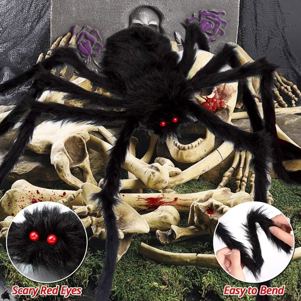 OCATO 200" Halloween Spider Web + 59" Giant Spider Decorations Fake Spiders with Triangular Huge Spiders Web for Indoor Outdoor Halloween Decorations Yard Home Costumes Parties Haunted House Décor 1-Original - Image 3