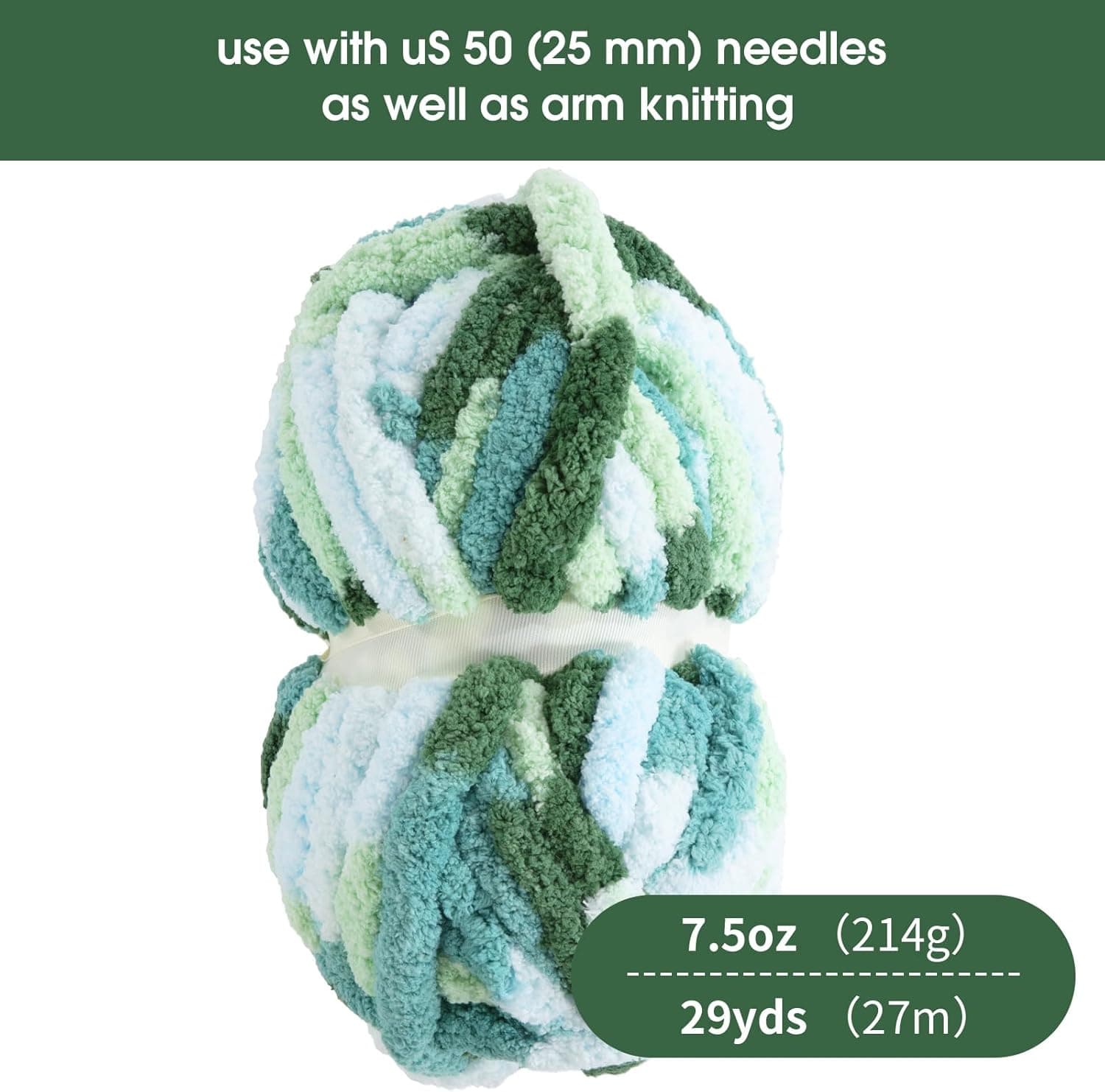 HOMBYS 8 Pack Giant Chunky Yarn for Crocheting,Super Bulky Large Soft Fluffy Yarn,Tie Dye Plush Fuzzy Yarn,Mixed Color Thick Chenille Yarn for Hand Knitting/Arm Knitting (Mint, Teal, Green) Mint,Teal,Green 8 Pack - Image 3