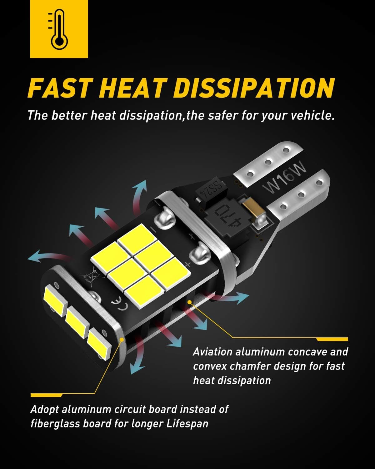 AUXITO 912 921 LED Bulb for Backup Light Reverse Lights High Power 2835 15-SMD Chipsets Error Free T15 906 922 W16W Bulbs, 6000K White, Exterior Light Bulbs (Upgraded, Pack of 2) White 921 - Image 7