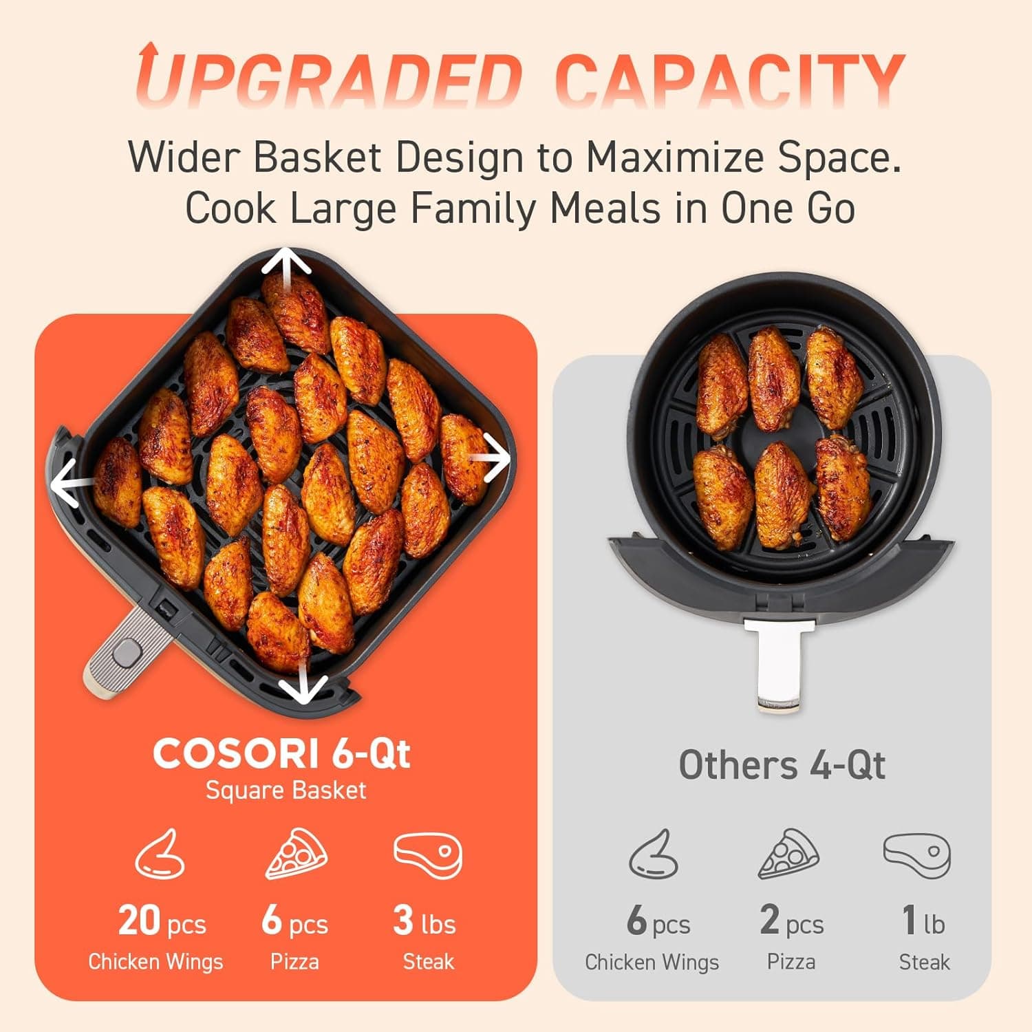 COSORI Air Fryer 9-in-1, Compact & Large 6-Qt, Fast Turbo Modes, 90°–450°F Even Results With Precise Temperature Control, Up to 95% Less Oil*, Roast, Bake, Dry, Reheat, Frozen, Broil, Proof, Grey - Image 6
