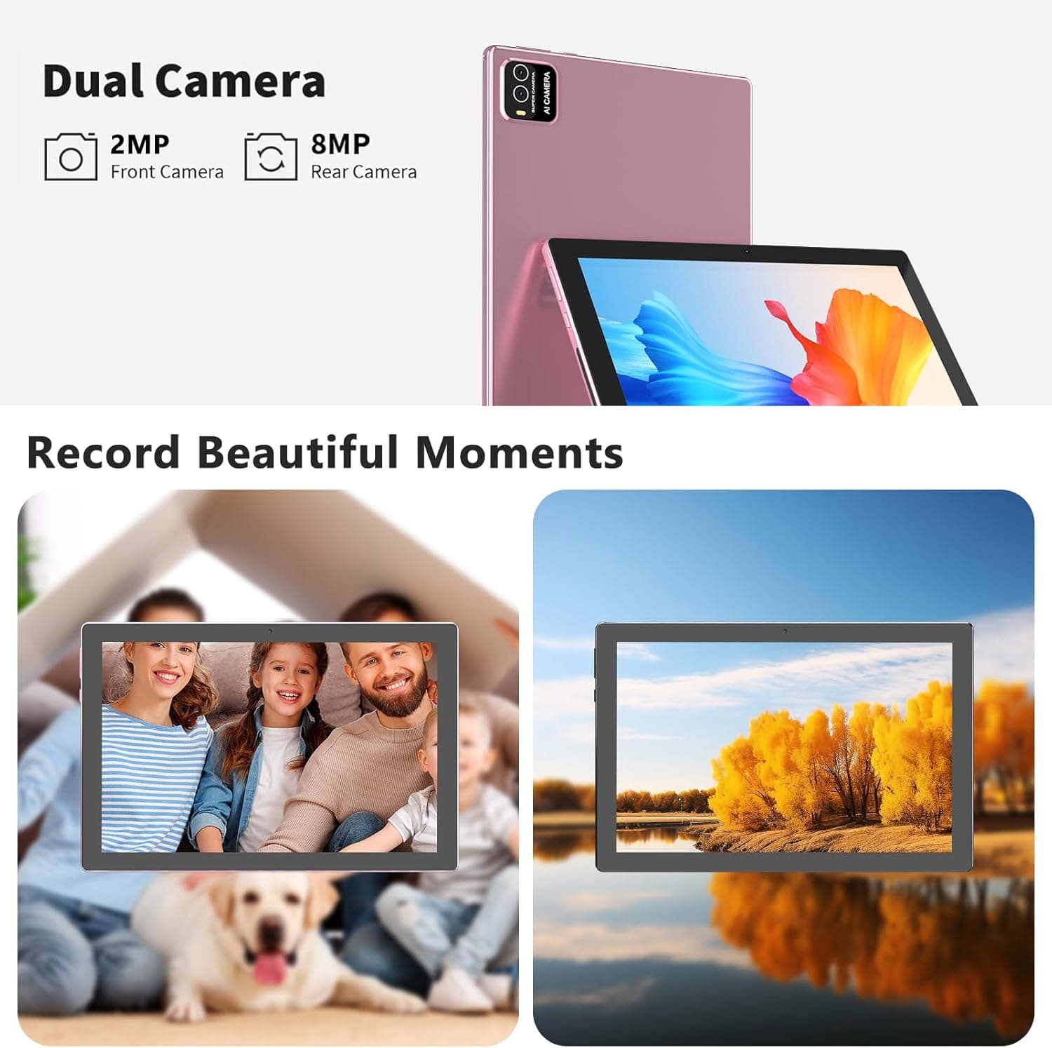 Android 15 Tablet, 10 Inch 18GB RAM+128GB ROM/ 2TB Expandable Tablet, 2.0GHz Quad-core Processor, 1280*800 HD Touch Screen, 5G WiFi6 BT 5.0, 2 in 1 Tablets with Keyboard Case Mouse Stylus Pink - Image 6