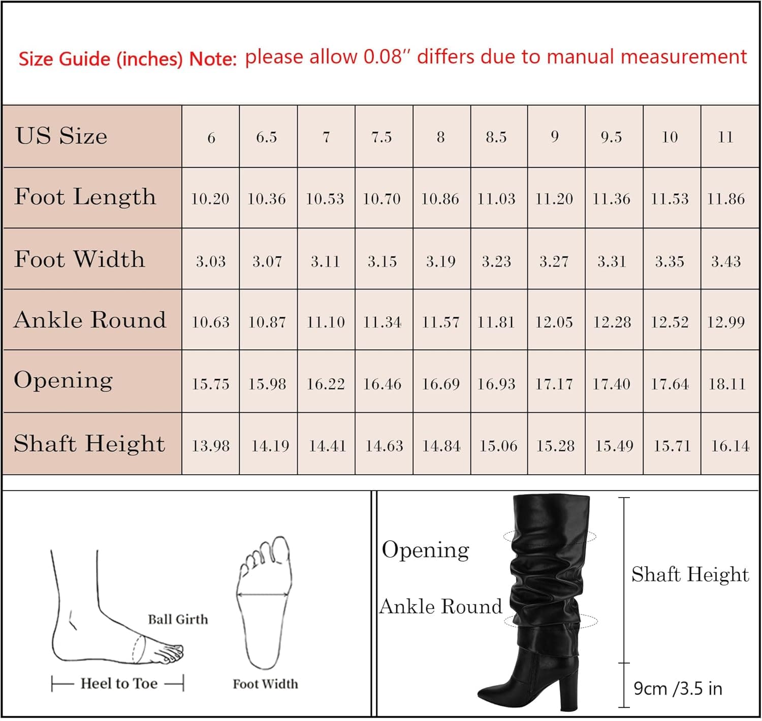 Modatope Knee High Boots Women Fold Over Knee High Boots Chunky High Heels Long Boots Zipper Pointed Toe Dress Tall Boots for Women 7 Black Pu - Image 8