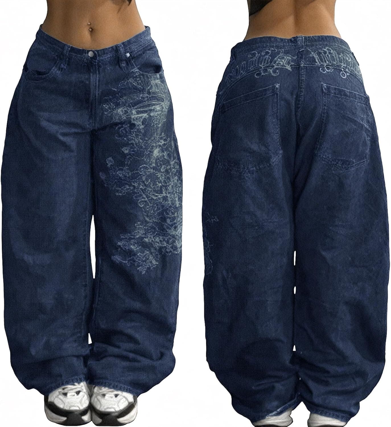 EMMIOL Women Boyfriends Hip Hop 90s Vintage Baggy Jeans Loose Denim Pants Mid-Low Waist Jeans Deep Blue-086 Medium - Image 2