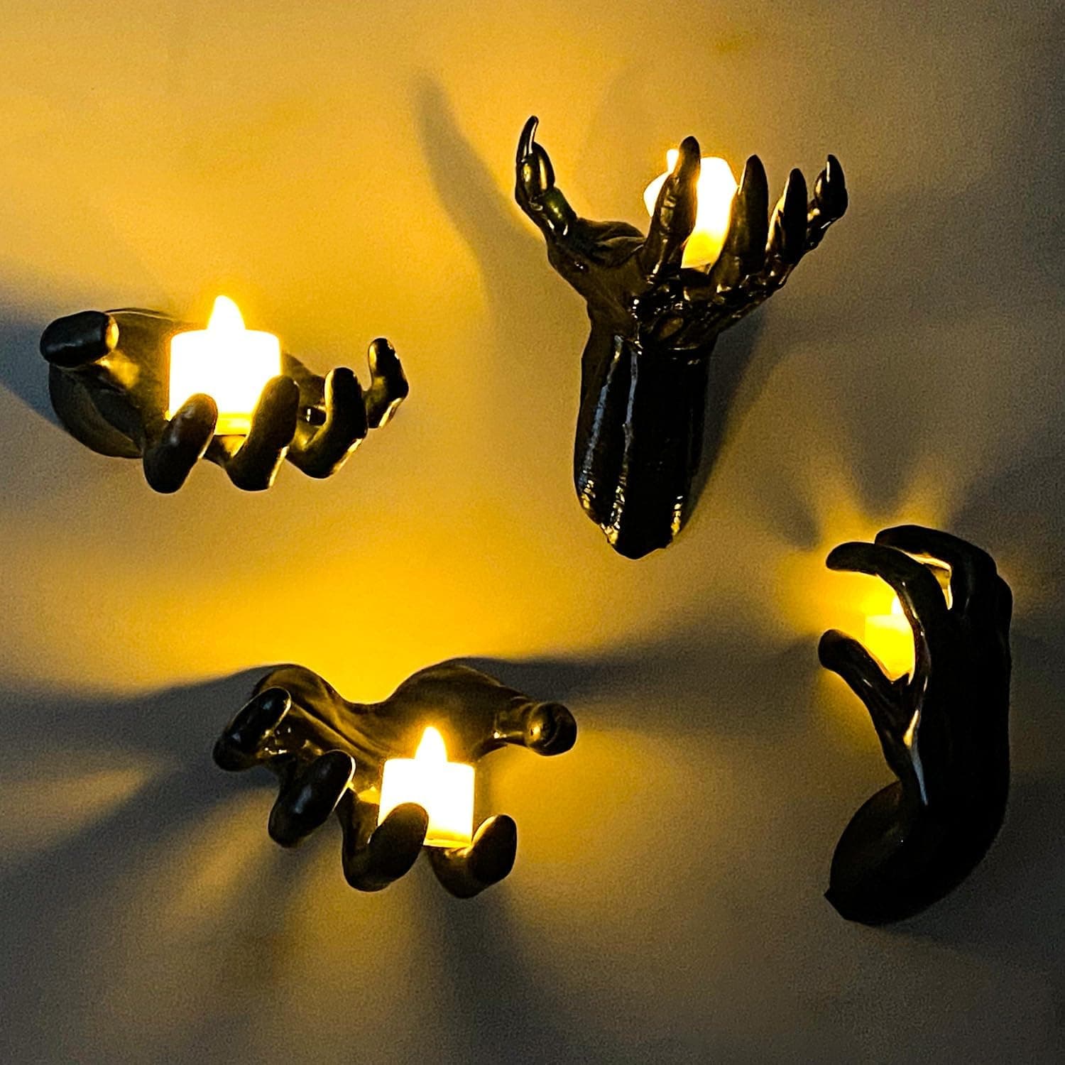 Halloween Decor Indoor, 4 Packs Creepy Reaching Hands with LED Candles, Life-Sized Gothic Wall Decor for Horror, Spooky Halloween Decorations for Home, Party, Goth & Dark Academia Style - Image 2