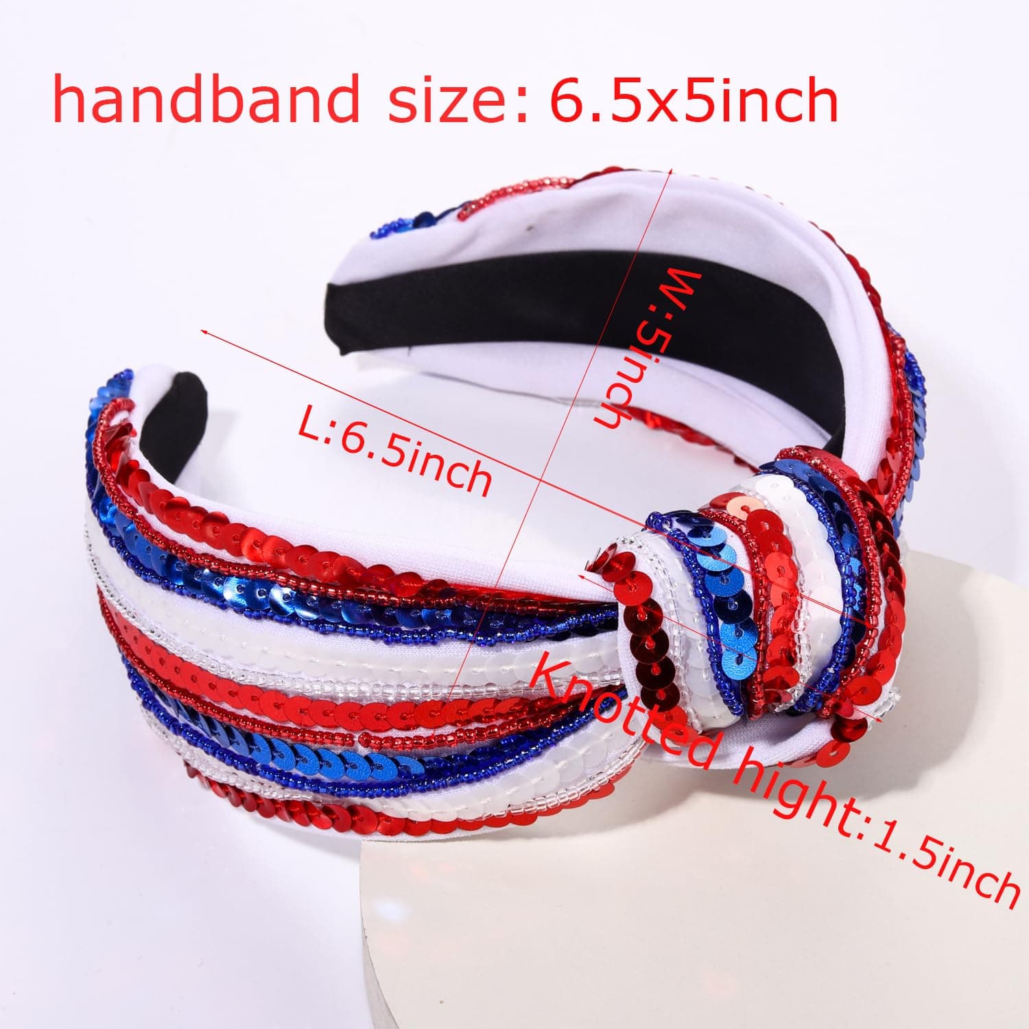 4 th of July Headband for Women Girls Fourth of July Knotted Headband Red White and Blue Sequin Beaded Patriotic Hairband American Flag USA Independence Day Head Band Hair Accessories Gifts red white blue - Image 6