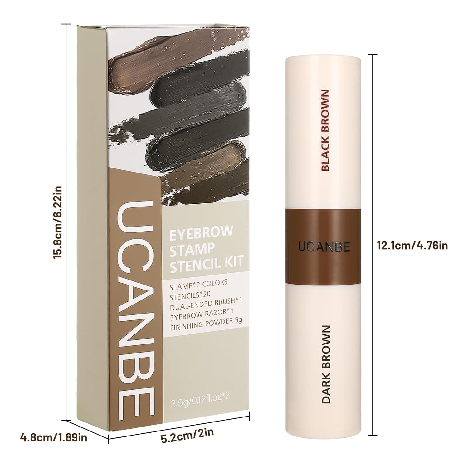 UCANBE 25PCS Eyebrow Stamp Stencil Kit With Dual-Color Eyebrow Stamp Pomade,20 Reusable Eyebrow Stencils,Finising Powder,Brush,Eyebrow Razor,Zipper Pouch,Waterproof Eye Brow Stamping and Shaping Kit04 Dark Brown+Black Brown - Image 10