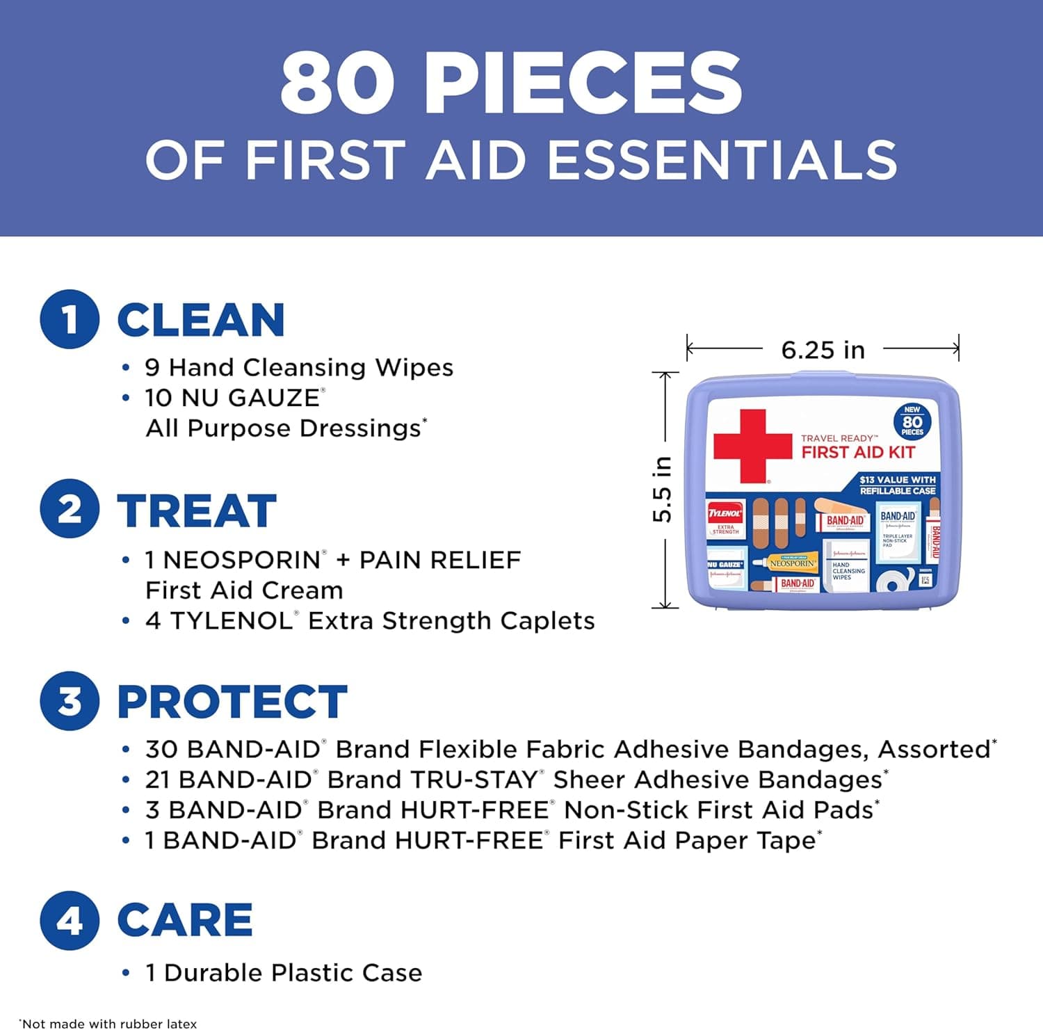 BAND-AID Brand Travel Ready Portable Emergency First Aid Kit for Minor Wound Care, Perfect for Home, Car, Travel, Camping Essentials & Outdoor Emergency Kit, 80 Pieces 80 Count - Image 4