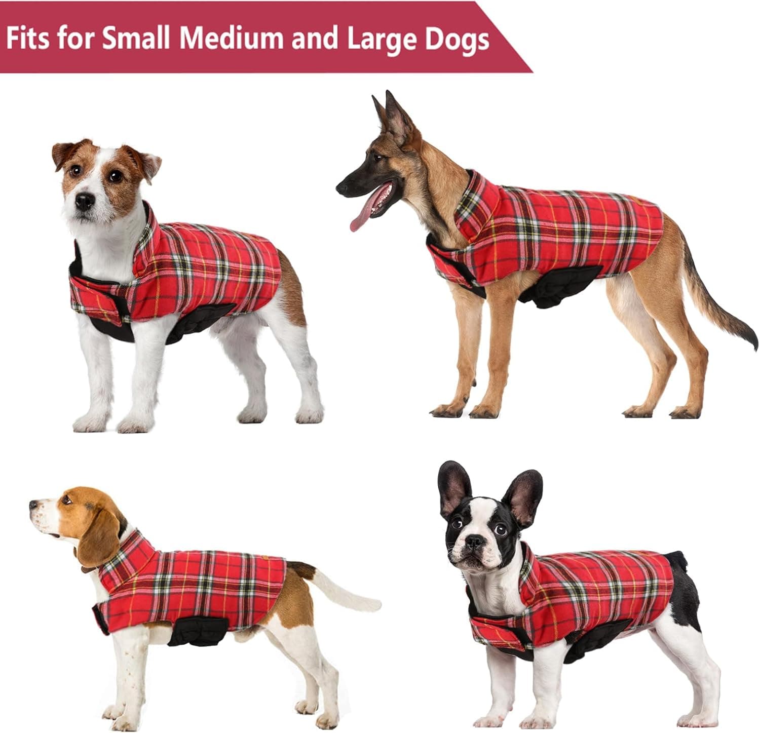 Kuoser Waterproof Dog Coat, Reversible Dog Jacket for Medium Dogs, Adjustable Durable Doggie Winter Coat Warm Puppy Cold Weather Apparel from Small to Large Breed, Bright Red M Bright Red Medium (Pack of 1) - Image 6