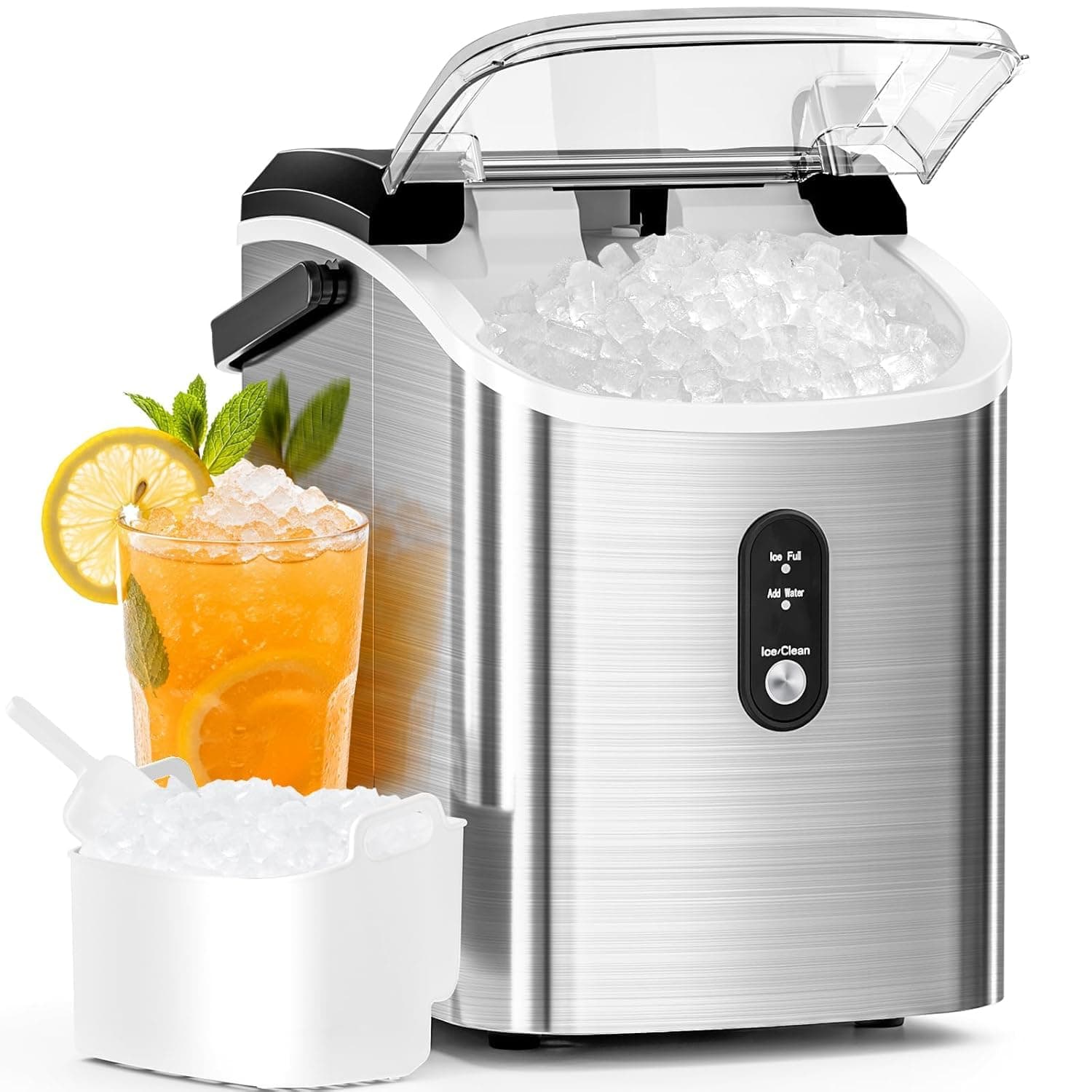 Antarctic Star Nugget Ice Maker Countertop with Soft Chewable Ice, Portable Sonic Ice Maker with Basket and Scoop, Removable Top Cover, Auto-Cleaning for Home/Party/RV/Camping (Stainless Steel Silver) 34Lbs/24H Silver 1 - Image 2