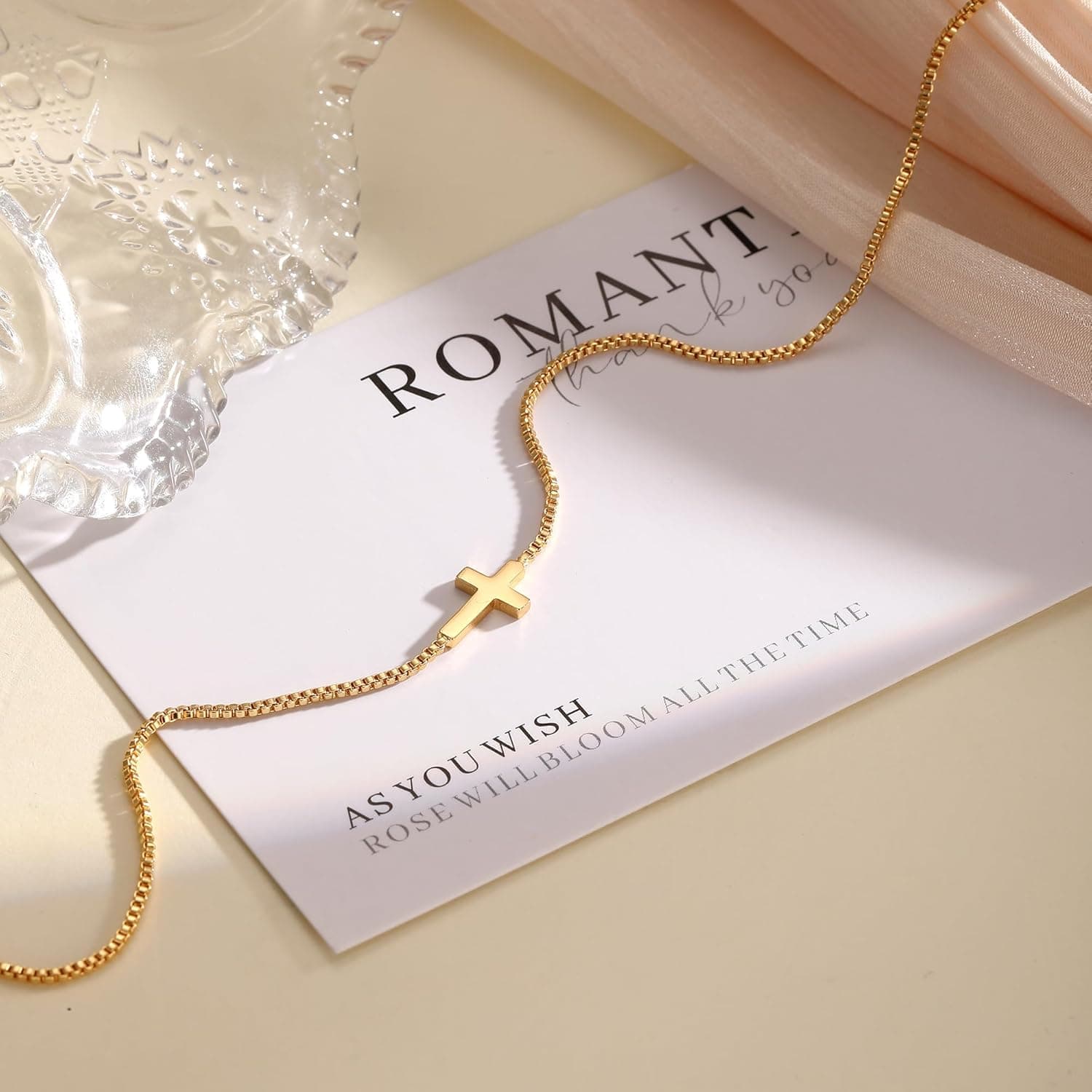 Cross Necklace for Women 14K Gold Silver Plated Dainty Small Cross Pendant Choker Simple Trendy Cute Cross Charm Chain Necklace Easter Basket Stuffers Baptism Religious Faith Jewelry Gift Box Chain Sideways Cross-GD - Image 7