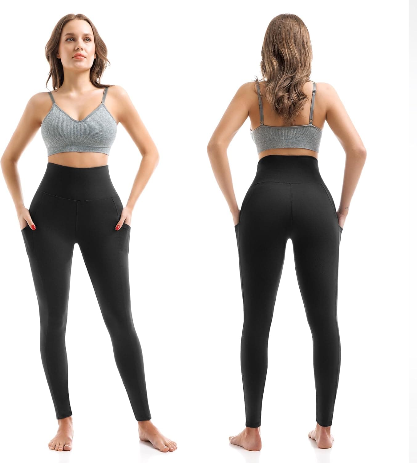SINOPHANT High Waisted Leggings with Pockets Women, Full Length Capri Buttery Soft Stretchy Yoga Pants Full Length Large-X-Large Black - Image 3