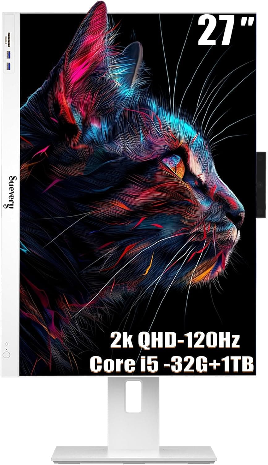 27 Inch 120Hz QHD All-in-One Desktop Computer 1TB SSD for Home &Office,Students & Business 32GB RAM Core I5(6Cores Up to 4.4G) Wi-Fi 6 2K 27" All in One Gaming PC White Not Touchscreen 27Inch-2K-120Hz Core I5 - Image 3