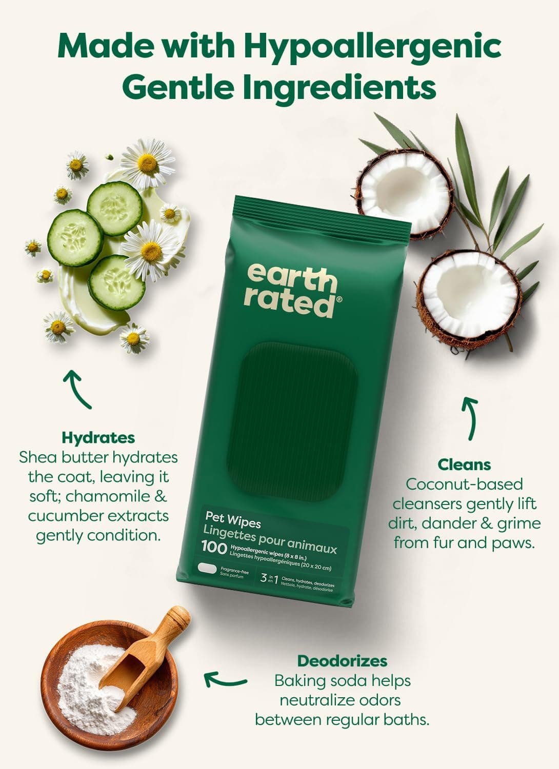 Earth Rated Pet Wipes for Dogs and Cats, Hypoallergenic, Cleaning and Hydrating, for Grooming Paws, Body and Butt, Unscented, 100 Count 100 Grooming Wipes Unscented - Image 5