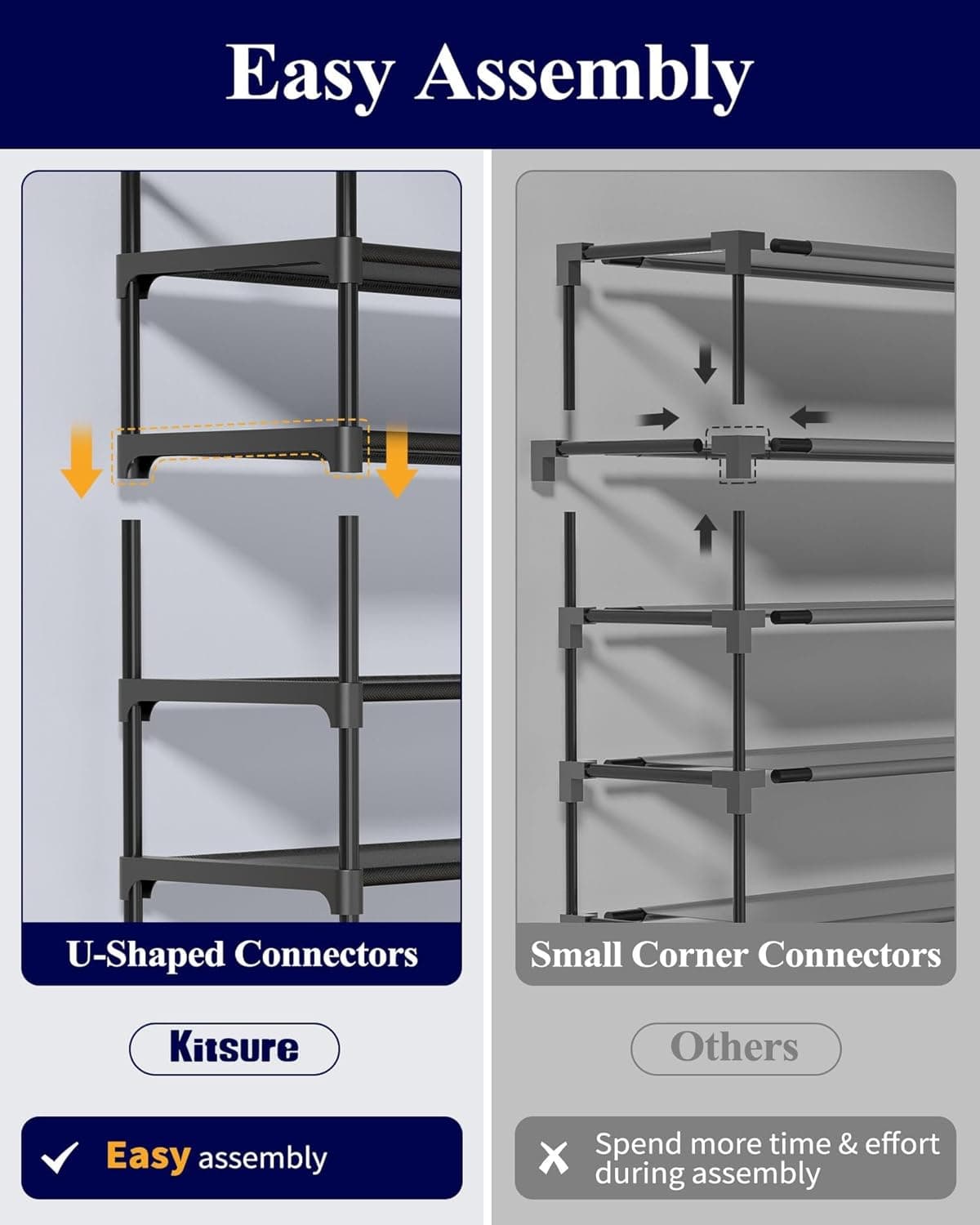 Kitsure Shoe Rack for Closet - 10-Tier Shoe Organizer with Hook Rack, Large-Capacity & Space-Saving Shoe Shelf for Entryway, Bedroom, Living Room,32.2" x 11.8" x 68.5", Black Black 32.2" x 11.8" x 68.5" - Image 10