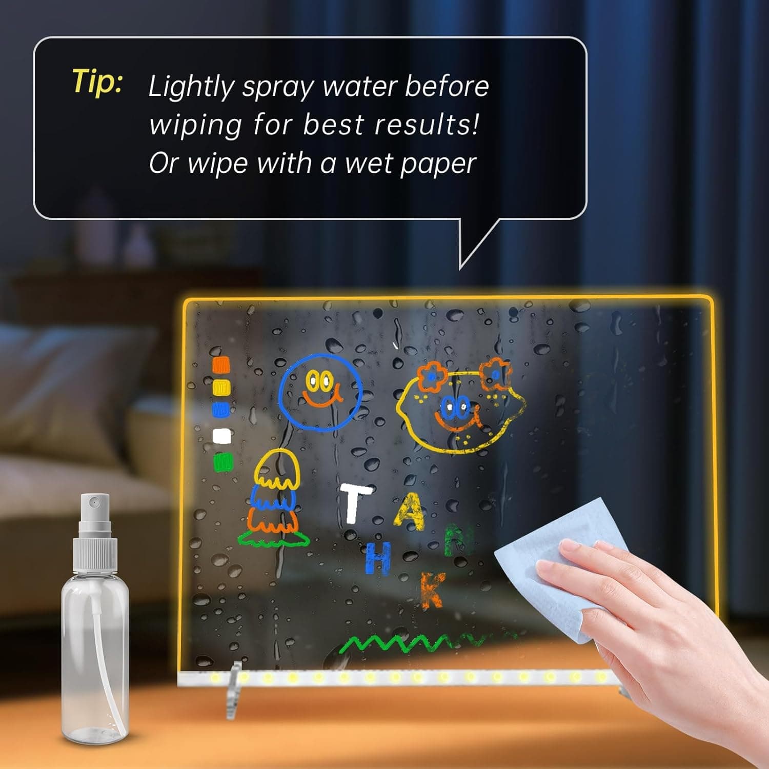 LED Note Board with 7 Colors, Includes Adapter, 13"x10" Led Drawing Board for Kids, Light Up Dry Erase Boards with 7 Markers, Soft Cloth, Hanging Chain, Holiday Trend Gift - Image 4