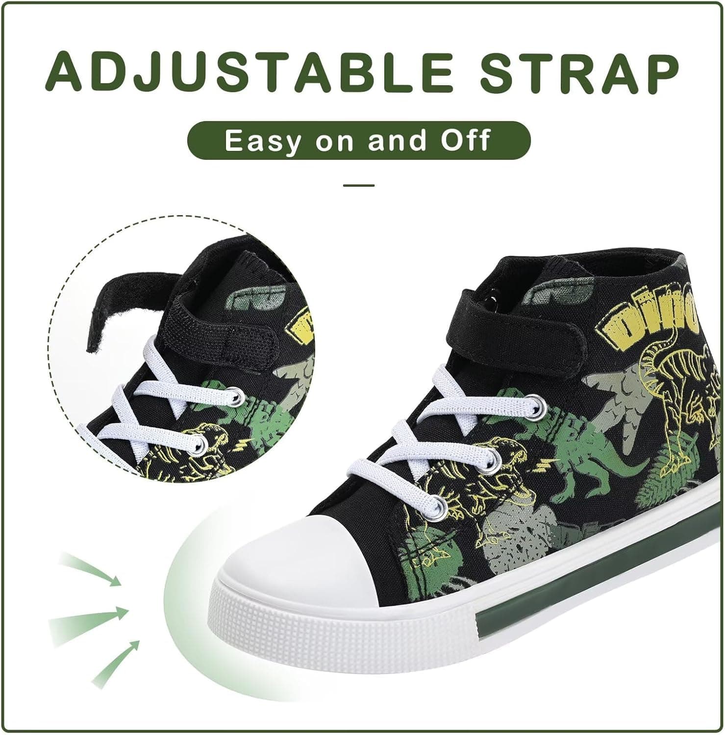 EUXTERPA Kids Toddler Sneakers Light Up Flashing Shoes Girls Boys Easy Fasten High Top Walking Canvas Sneaker 8 Toddler Green Dinosaur - Image 4