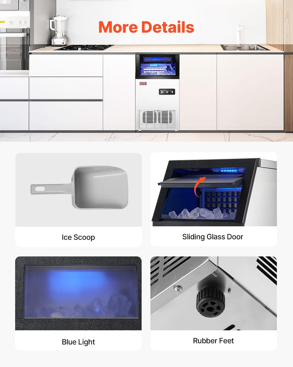 VEVOR Commercial Ice Maker, 100lbs/24H Ice Maker Machine with 28lbs Storage Capacity, 40 Ice Cubes in 15 Minutes, Freestanding Ice Maker for Bar Home Office Restaurant, LED Display, Self-Cleaning - Image 7