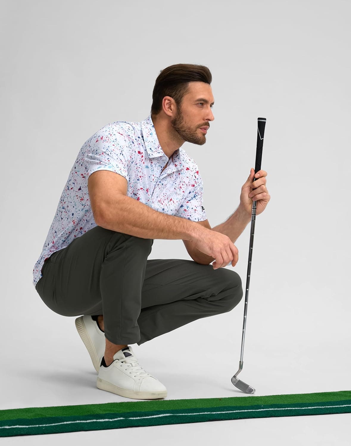 Obla Mens Golf Polo Shirts Short Sleeve Dry Fit Performance Moisture Wicking Casual Print Collared Golf Shirts for Men X-Large White Colored Dots - Image 7