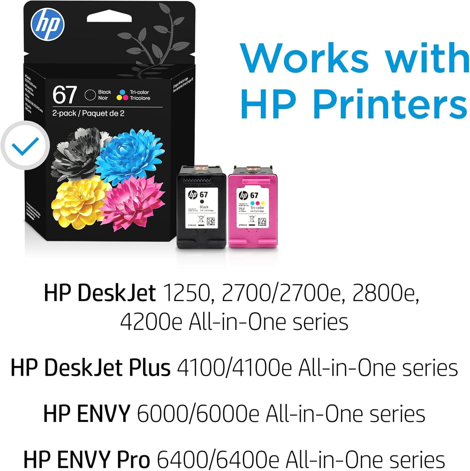HP 67 Black/Tri-Color Ink Cartridges (2 Count - Pack of 1) | Works with DeskJet 1255, 2700, 4100, Envy 6000, 6400 | Instant Ink Eligible | 3YP29AN | Packaging May Vary - Image 4