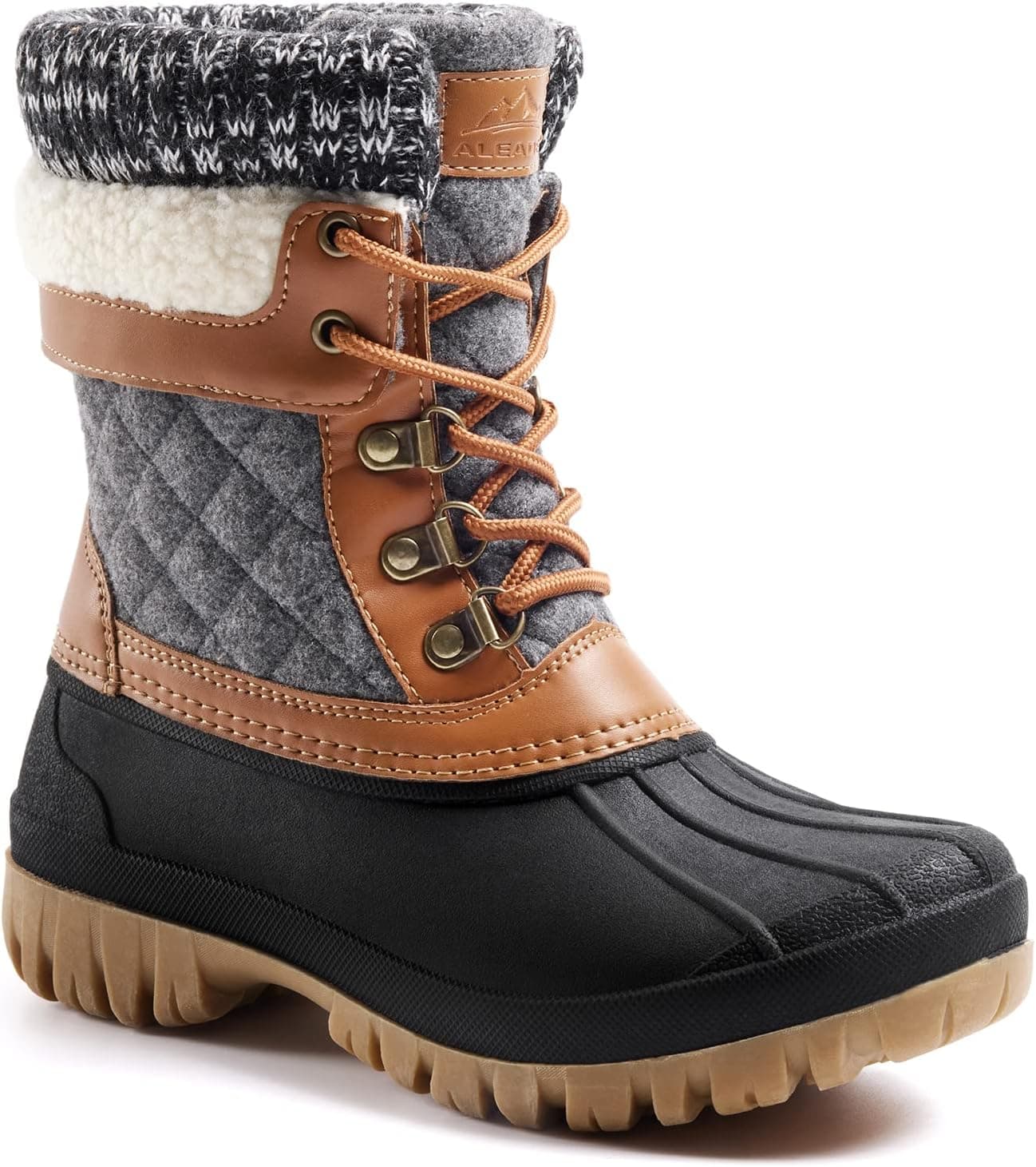 ALEADER Womens Winter Snow Boots | Waterproof Shell | Duck Boots 6 Brown Grey - Image 2