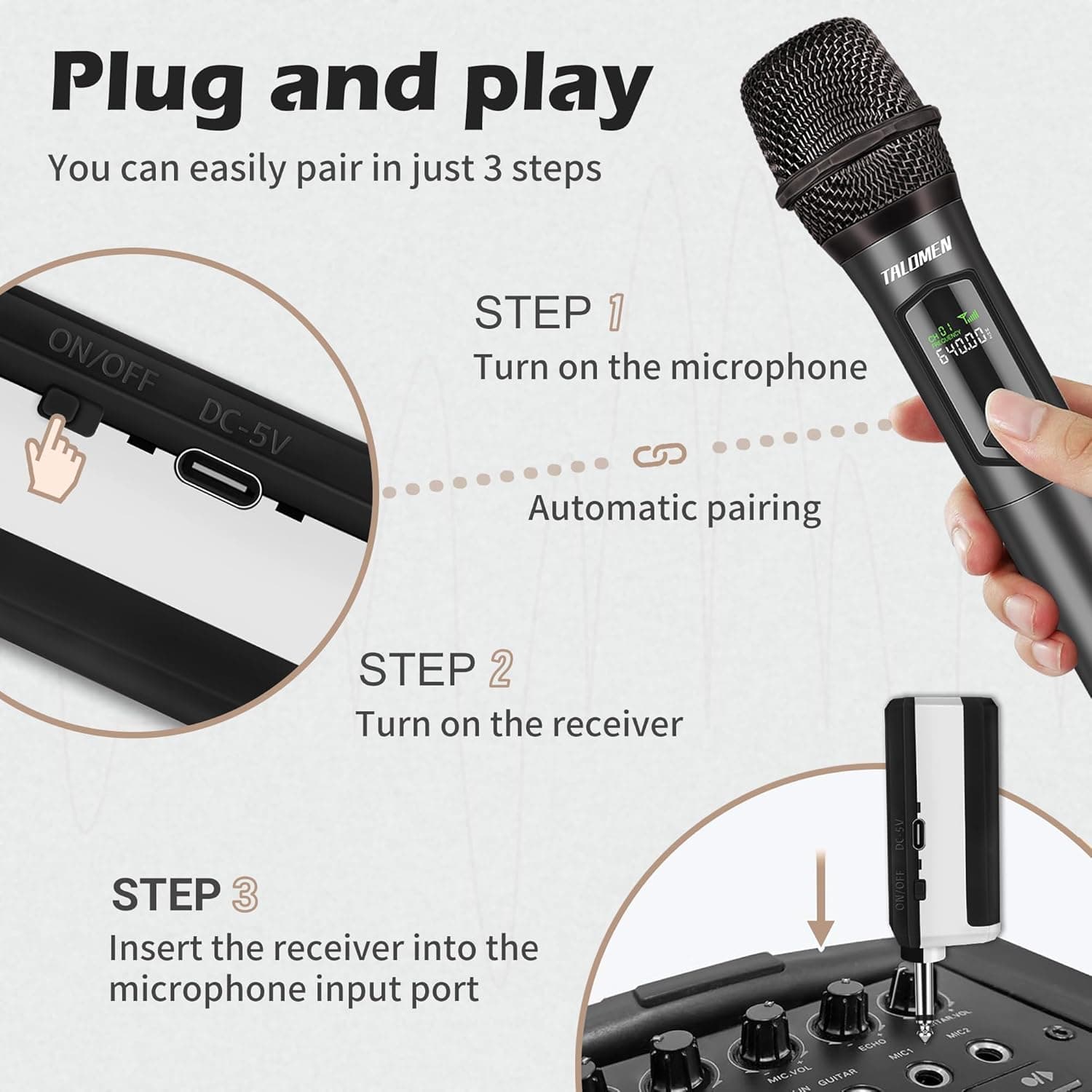 Wireless Microphone,Professional Dual Handheld Cordless Dynamic Mic System with Rechargeable Receiver(160 Ft),Karaoke Microphone Set for Singing,Karaoke,Wedding,DJ,Party,Speech,Church,K60-2 Gray - Image 9
