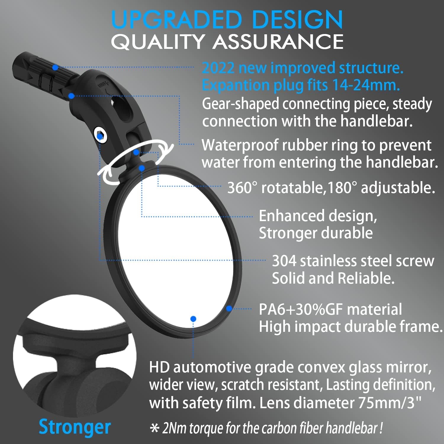 Bike Mirrors,Bike Bar End Mirror, HD Glass Convex Lens Bicycle Rearview Mirror, Safe Cycling Rearview Mirror, Easy to Install A: 3" for Flat or Drop Bar Bike 2PCS - Image 4