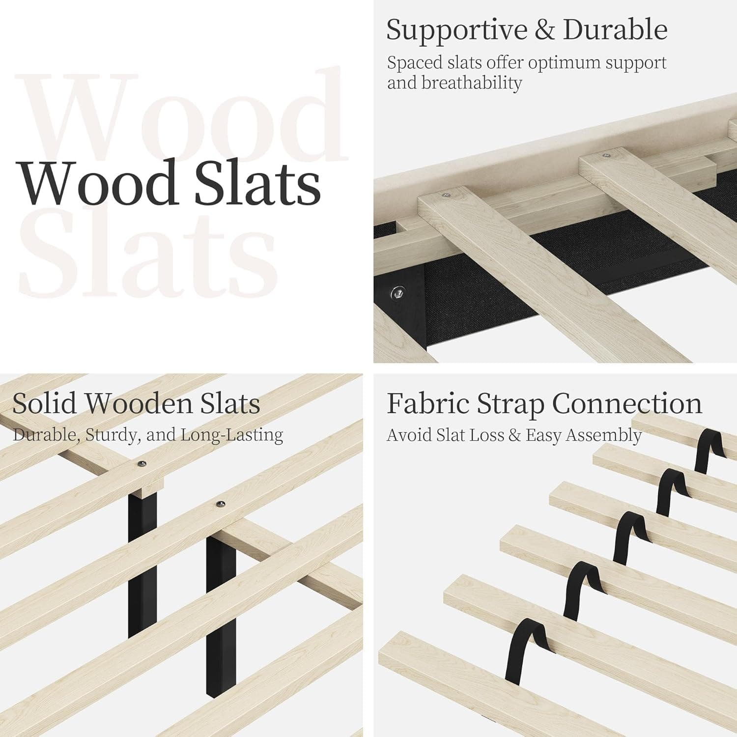 Yaheetech Queen Bed Frame with USB Charging Station and Storage Shelf/Upholstered Headboard Platform Bed with Wing Side/Wooden Slats Support/Noise Free/No Box Spring Needed/Easy Assembly, Beige Beige Queen - Image 9