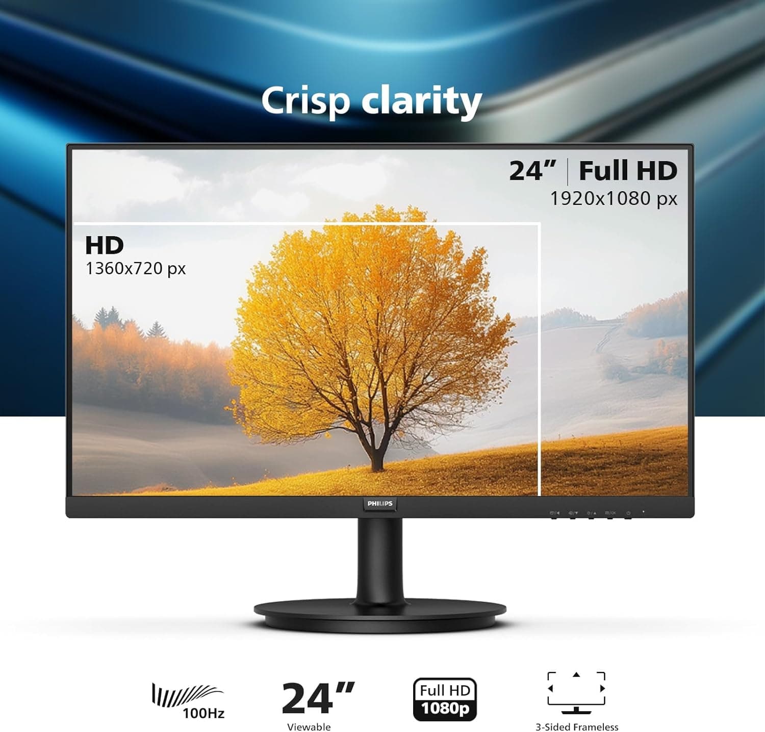 Philips New 24 inch Frameless Full HD (1920 x 1080) 100Hz Monitor, VESA, HDMI x1, VGA Port x1, Eye Care, 4 Year Advance Replacement Warranty, 241V8LB, Black 24" FHD VA Panel 100Hz - Image 3