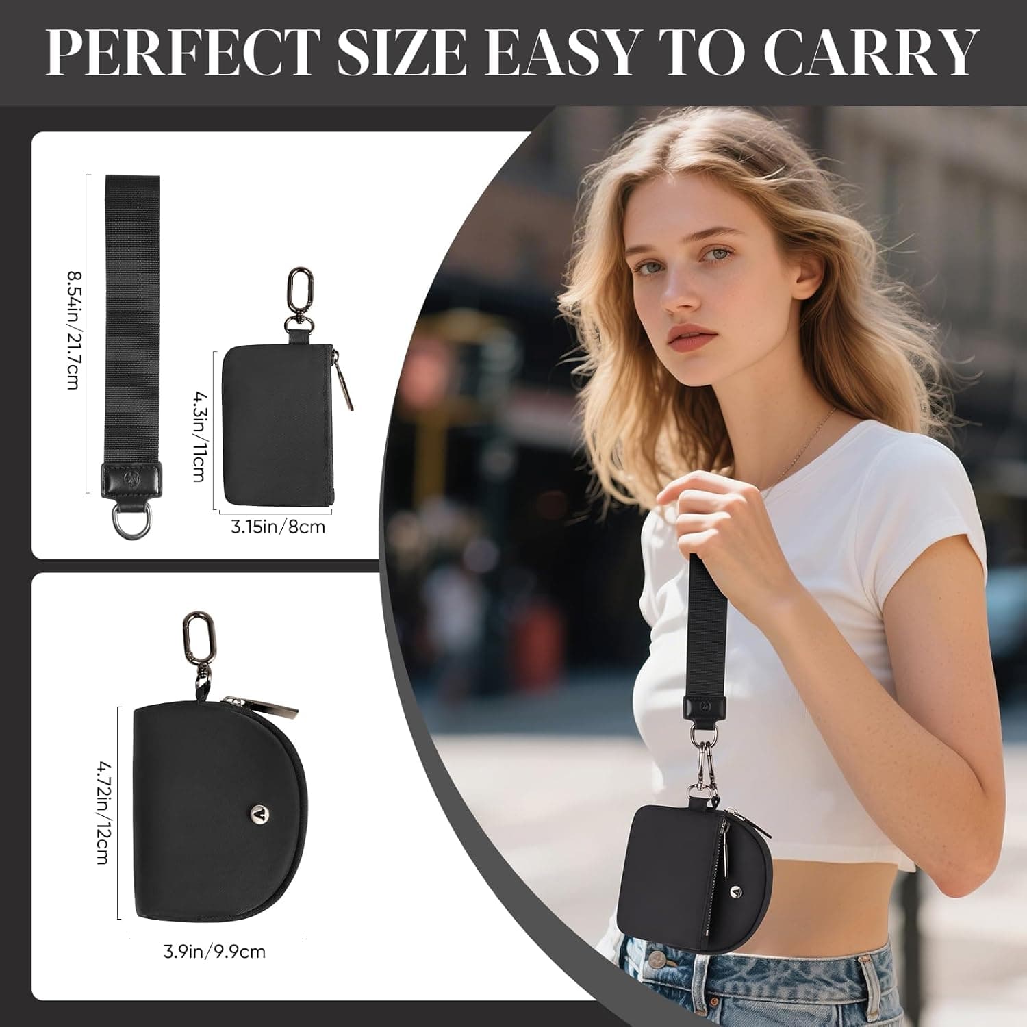 KeyChain Wallet Wristlet Wallets For Women Mini Zip Dual Pouch Wristlet black+black - Image 3